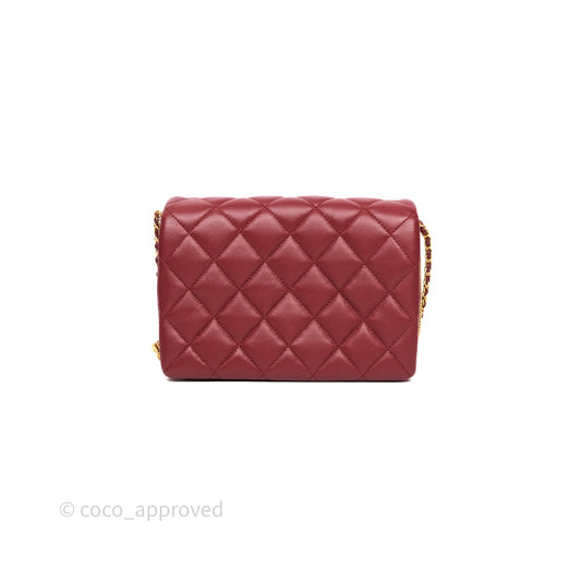 Chanel Quilted Accordion Flap Bag with Button on Chain Burgundy Lambskin Aged Gold Hardware 22A