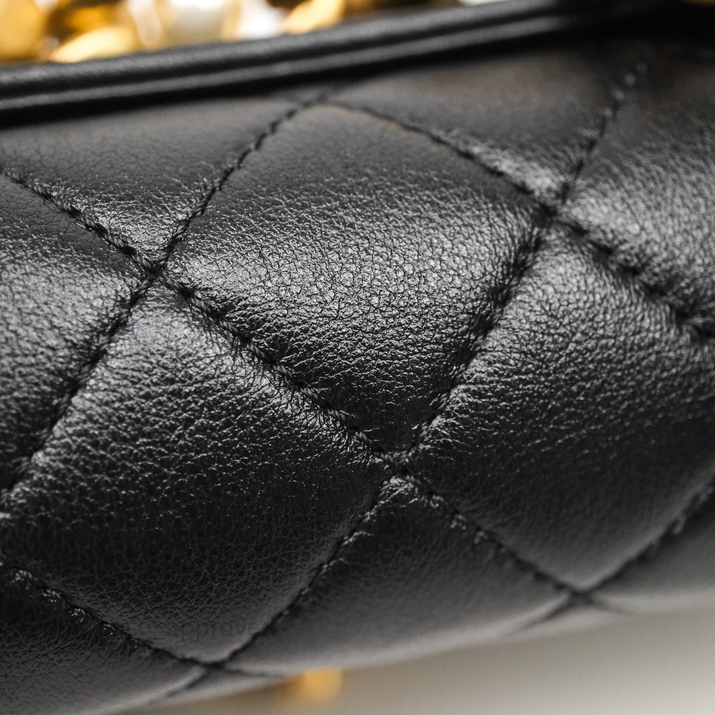 Chanel Pearl Chain Bag Black Calfskin Aged Gold Hardware