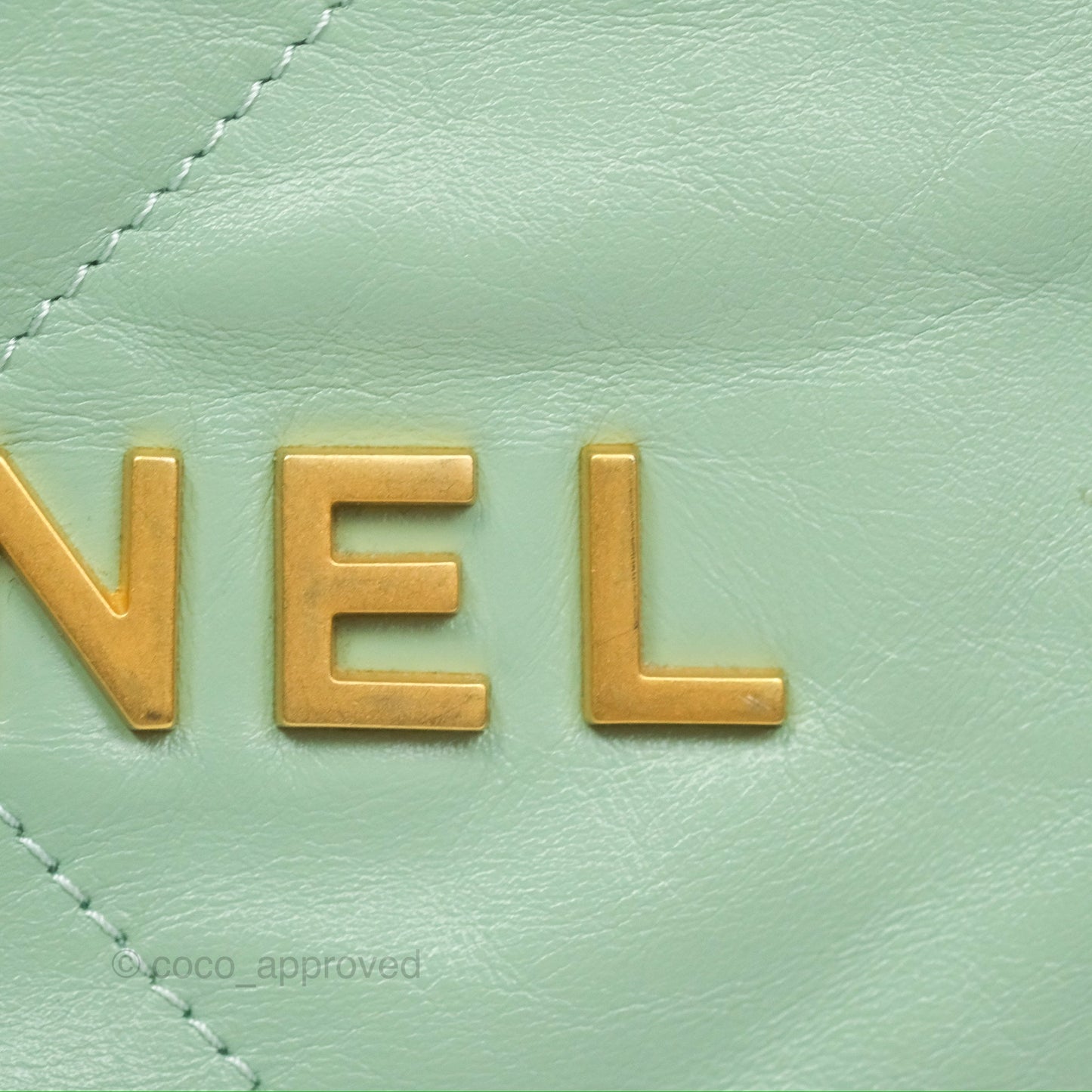 Chanel 22 Small Mint Green Shiny Aged Calfskin Aged Gold Hardware