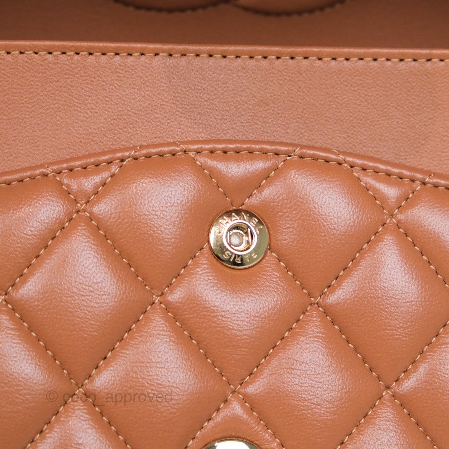 Chanel Medium Classic Quilted Flap Dark Beige Caramel Lambskin Gold Hardware