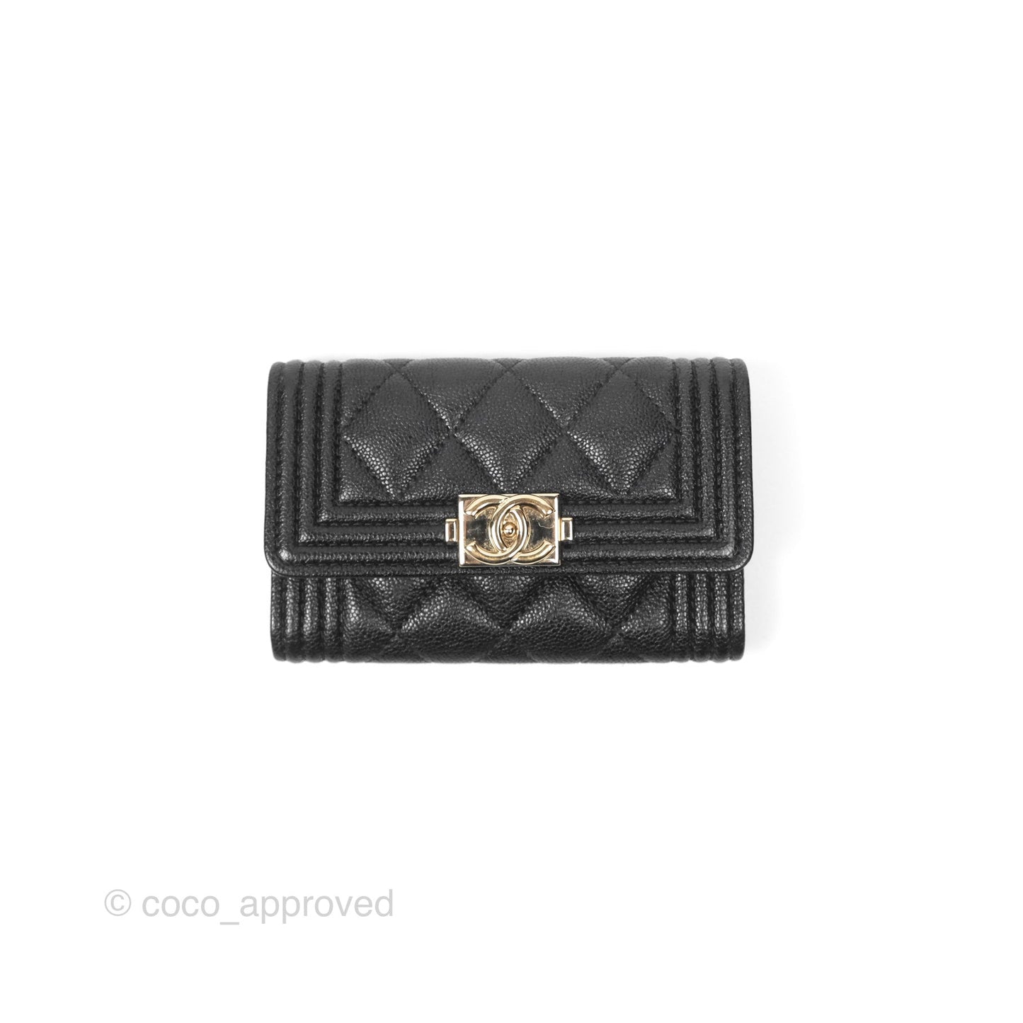 Chanel Quilted Boy Flap Card Holder Black Caviar Gold Hardware