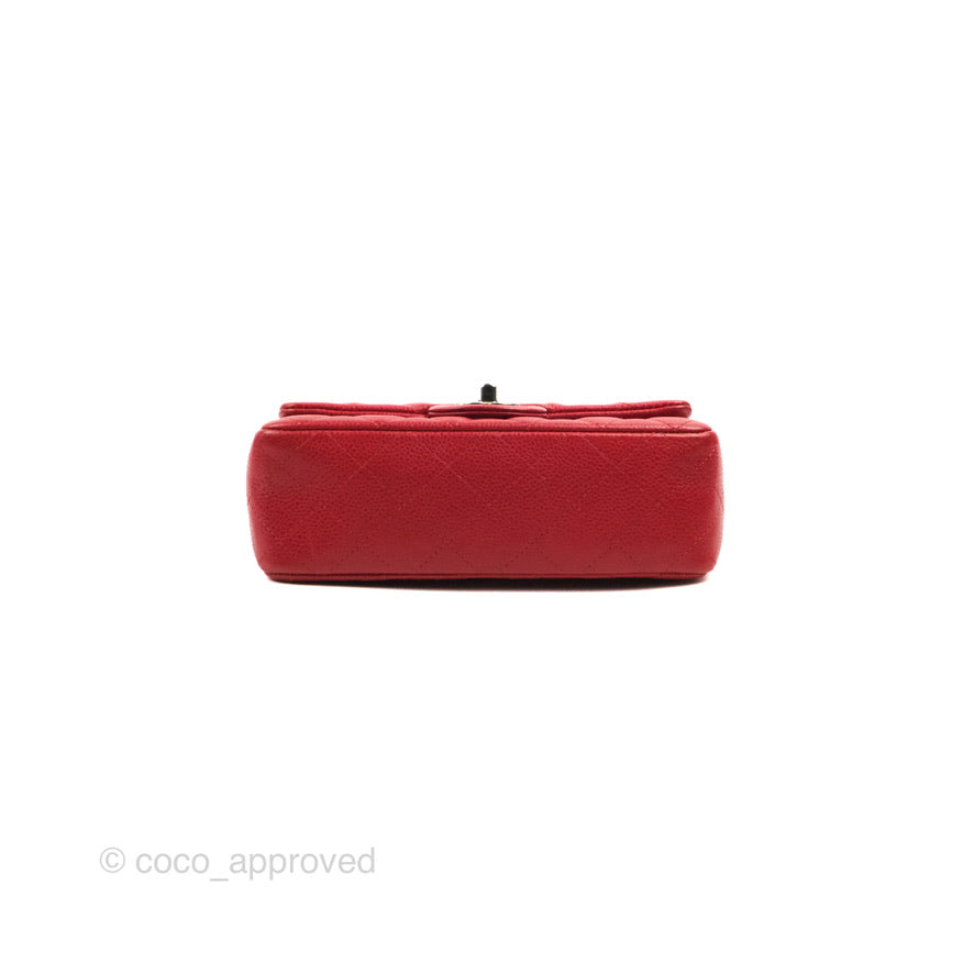 Chanel Quilted Mini Rectangular Flap Red Caviar Silver Hardware