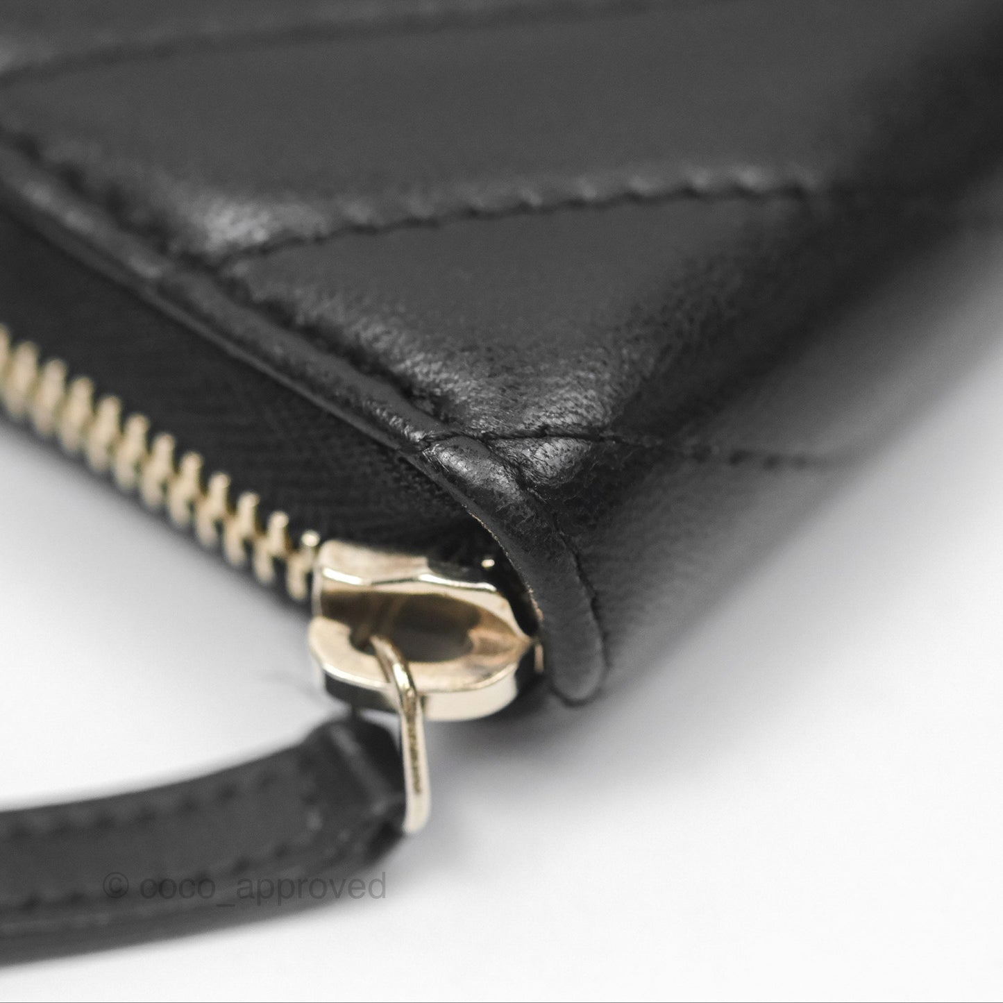 Chanel Chevron Zipped Coin Purse Black Lambskin Gold Hardware