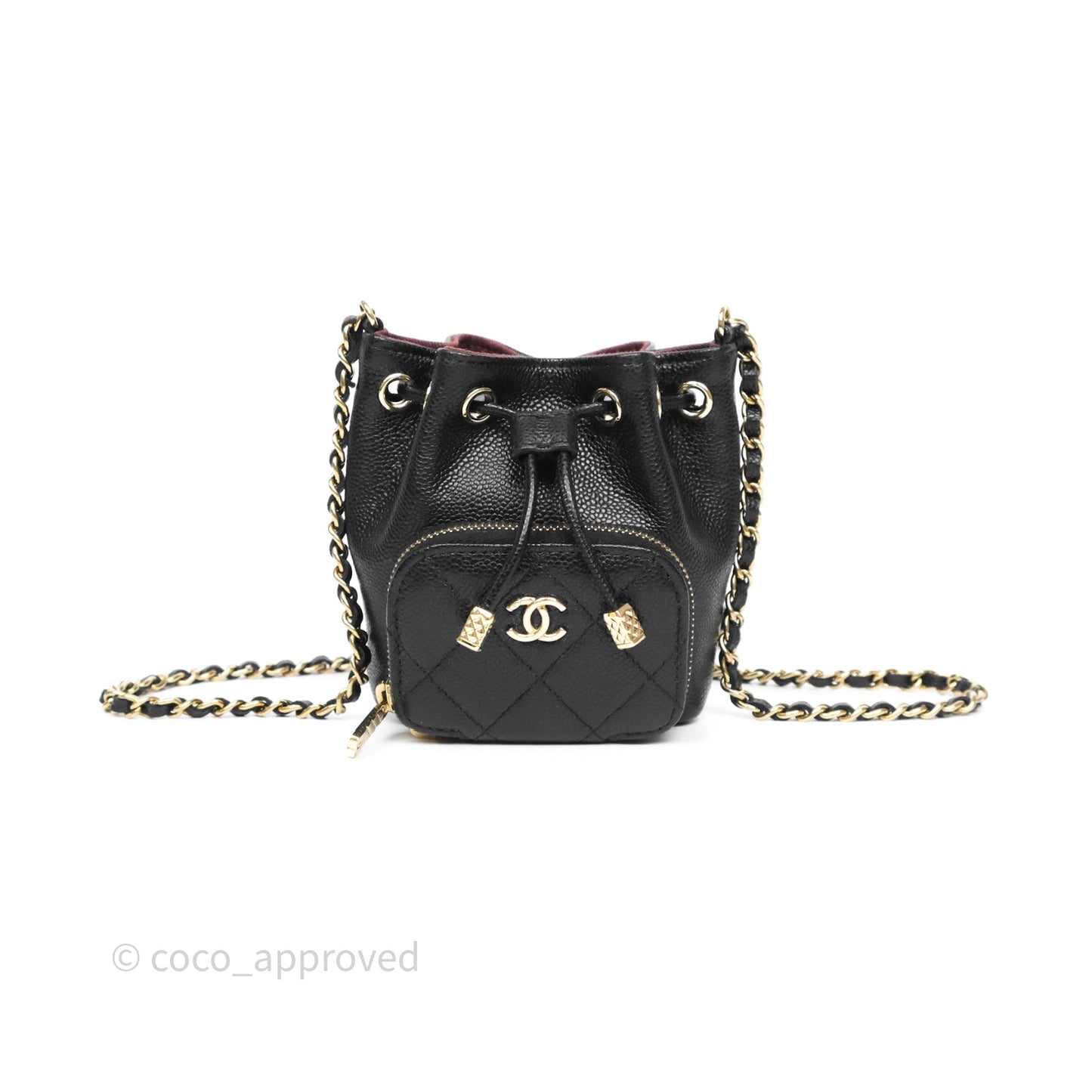 Chanel Mini Pocket Bucket Bag Black Caviar Gold Hardware
