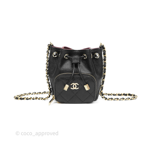 Chanel Mini Pocket Bucket Bag Black Caviar Gold Hardware
