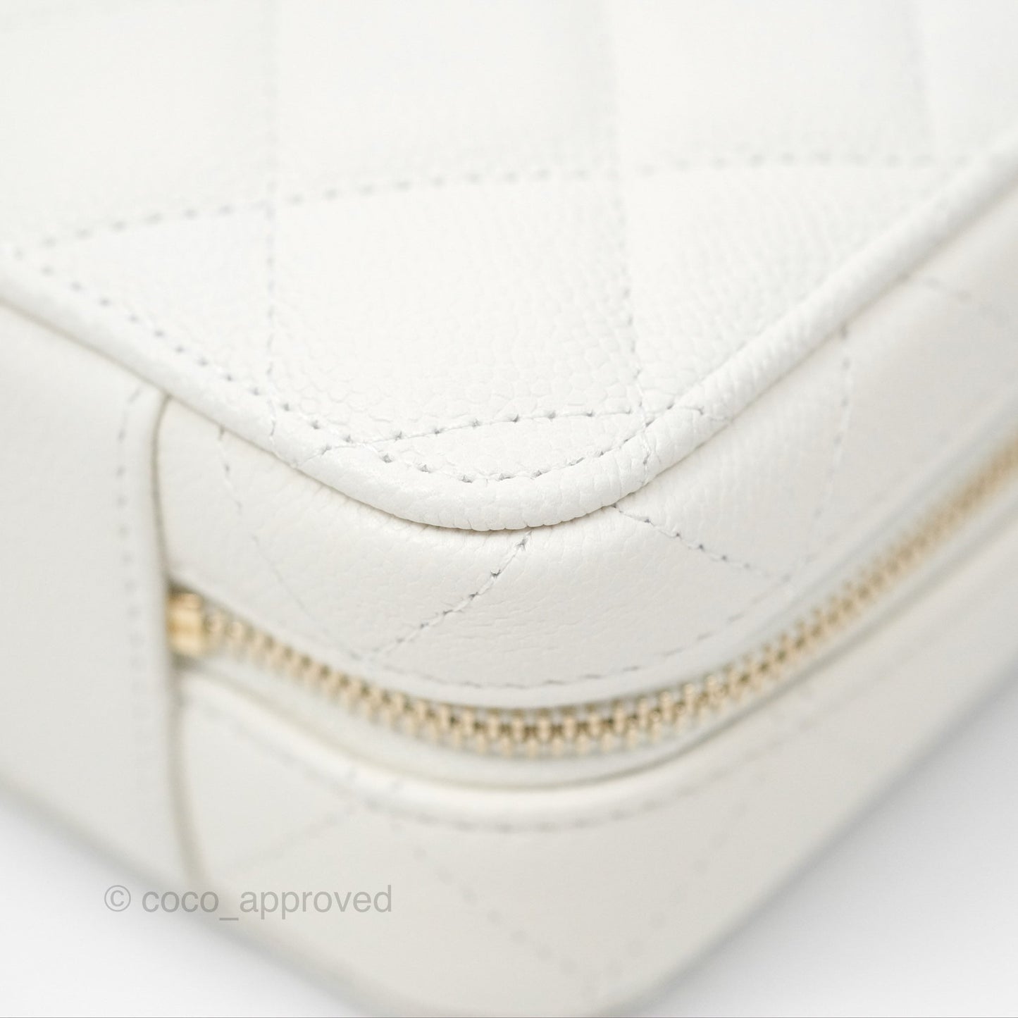 Chanel Quilted Top Handle Vanity White Caviar Gold Hardware