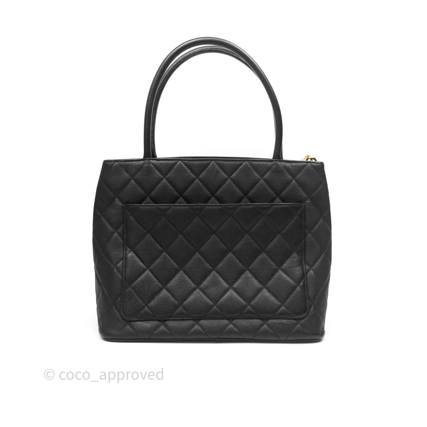Chanel Vintage Medallion CC Black Caviar Tote Bag Gold Hardware