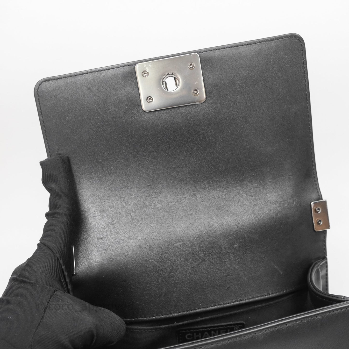Chanel Small Boy Chevron Black Lambskin Silver Hardware