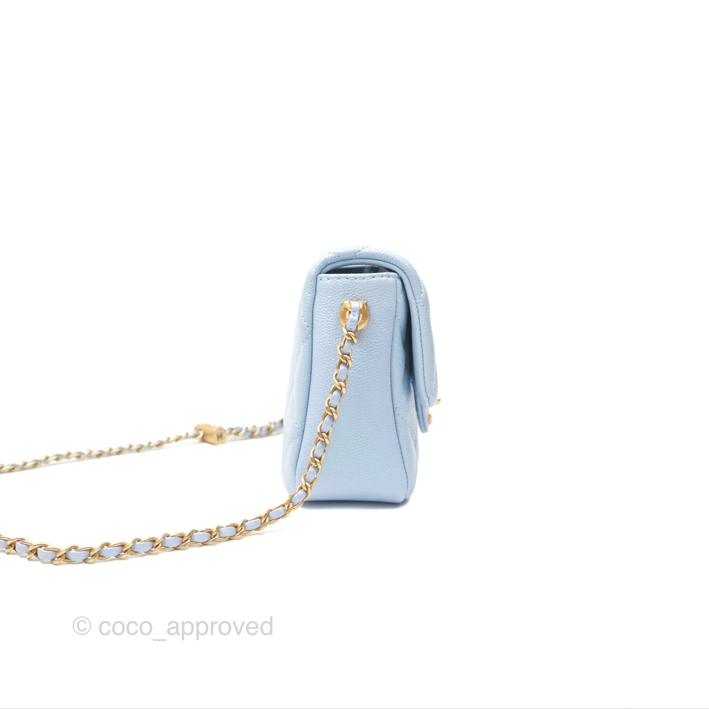 Chanel Quilted My Perfect Mini Iridescent Blue Caviar Aged Gold Hardware