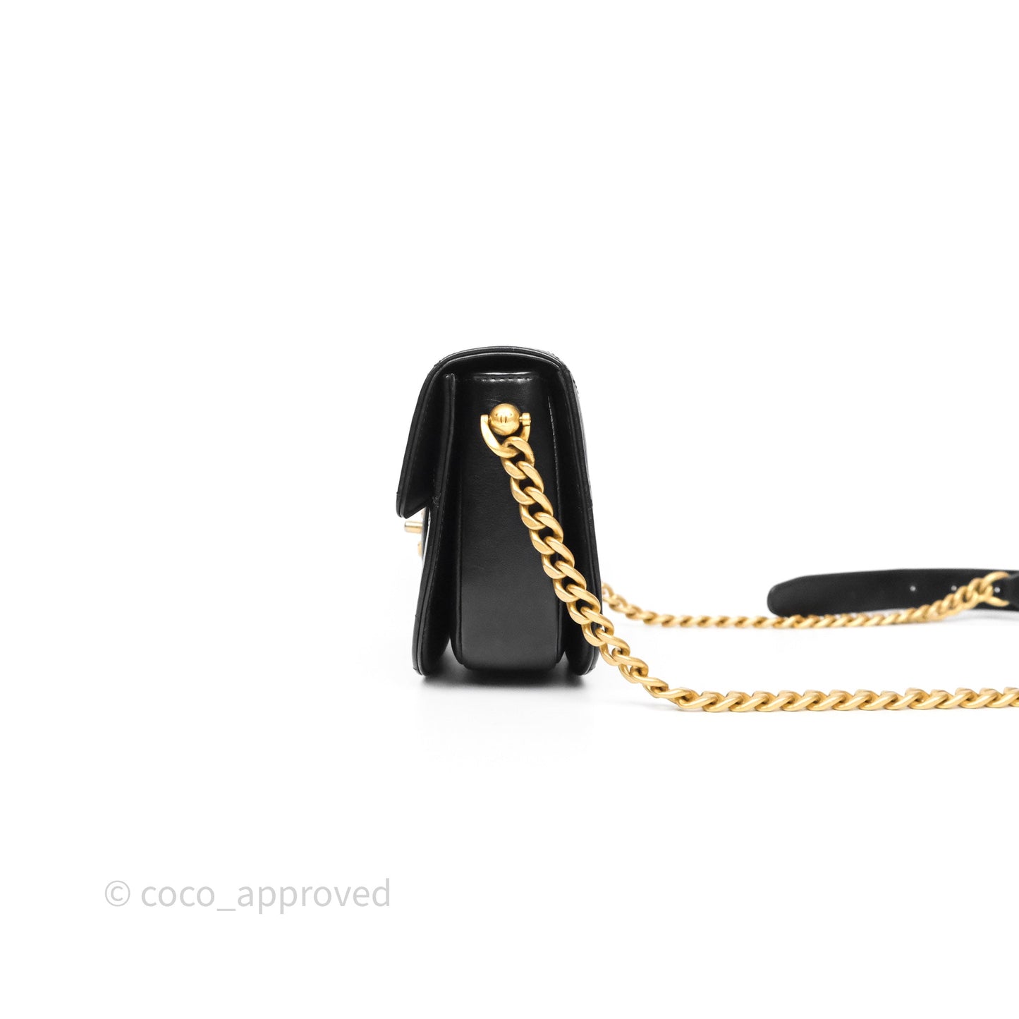 Chanel Mini Moon Messenger Bag Black Calfskin Aged Gold Hardware