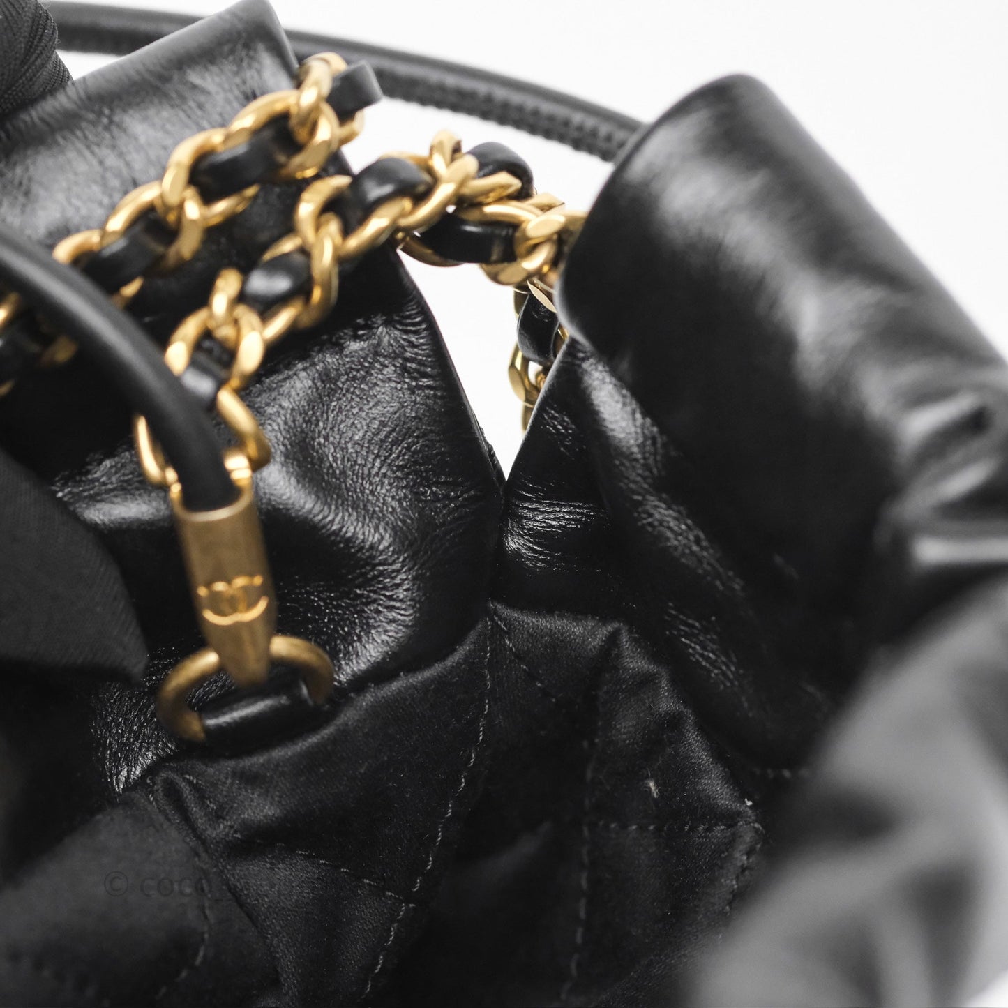 Chanel 22 Mini Bag Black Crumpled Calfskin Aged Gold Hardware