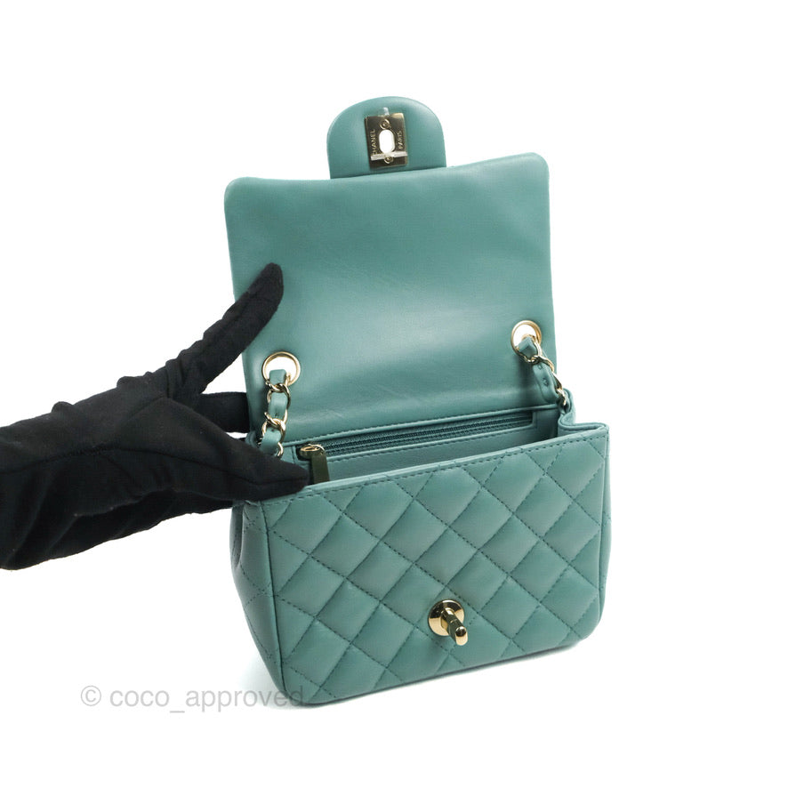Chanel Mini Square Teal Green Lambskin Gold Hardware