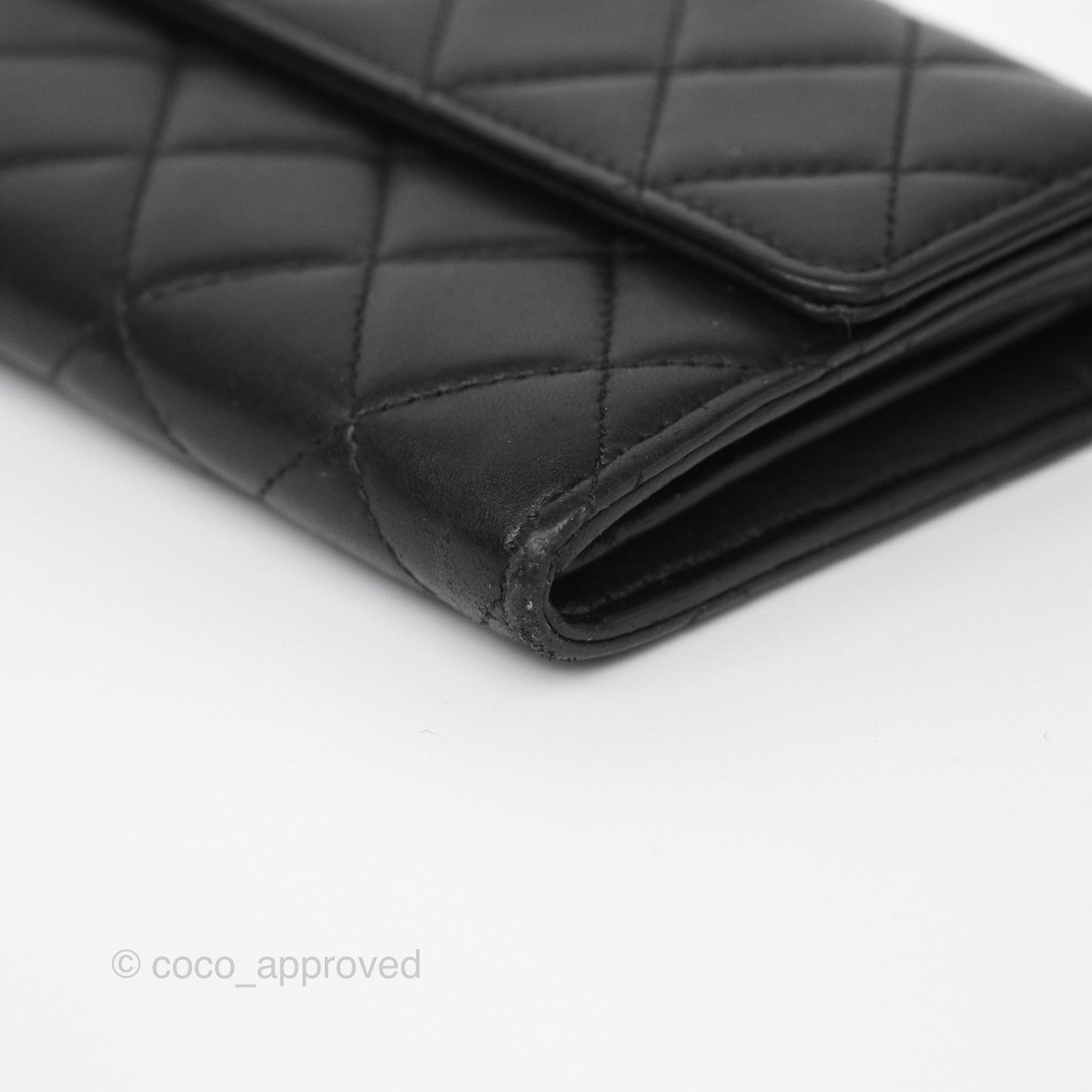 Chanel Classic Quilted Long Wallet Black Lambskin Silver Hardware
