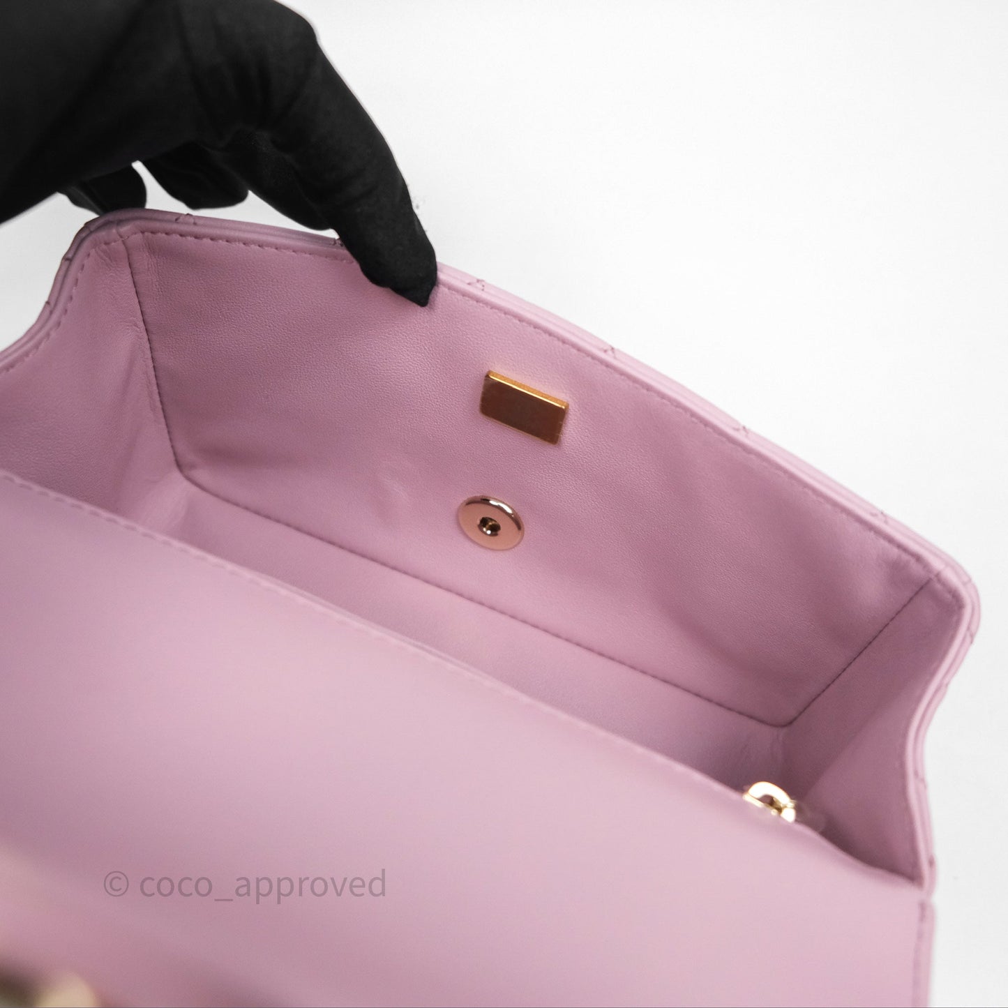 Chanel Logo Top Handle Mini Rectangular Flap Bag Pink Lambskin Gold Hardware
