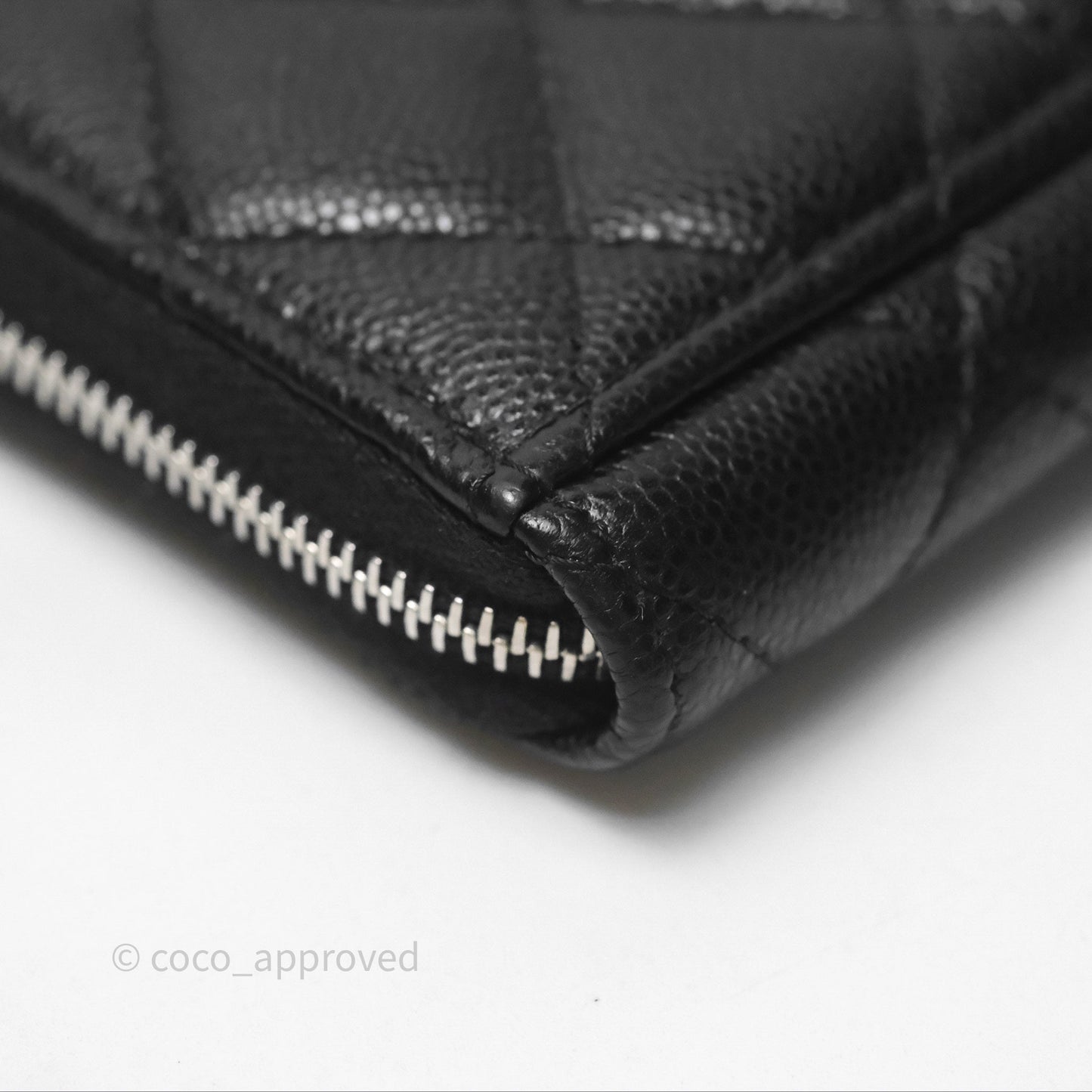 Chanel Quilted Zip Card Holder Black Caviar Silver Hardware