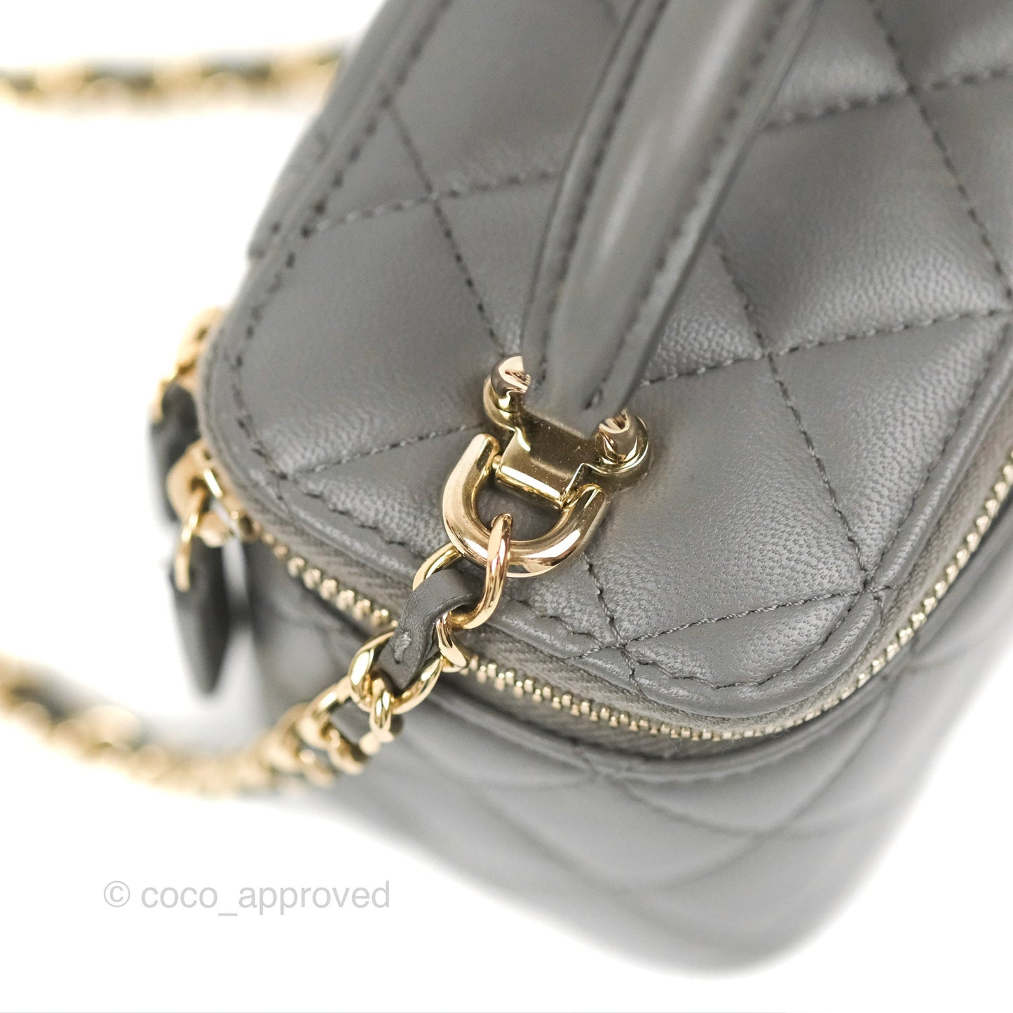 Chanel Mini Top Handle Vanity With Chain Dark Grey Lambskin Gold Hardware