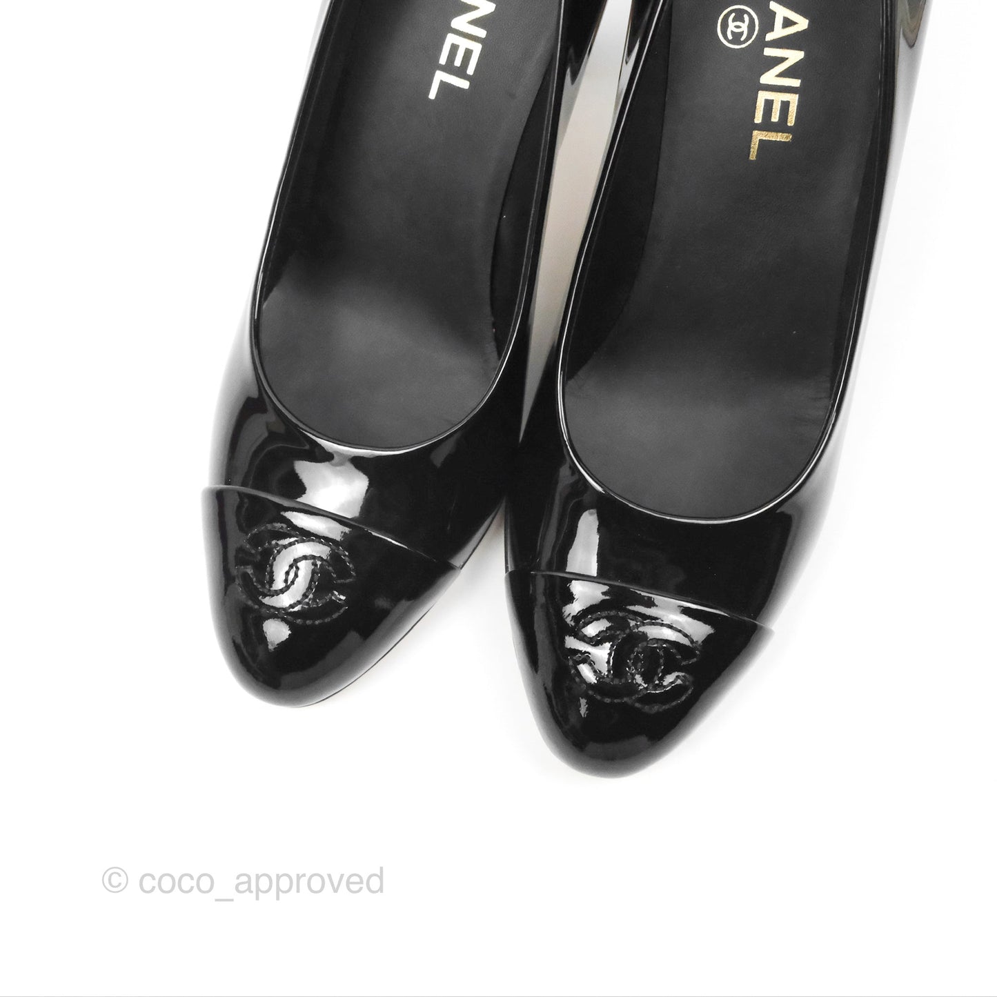 Chanel CC Pointed Toe Heels Black Patent