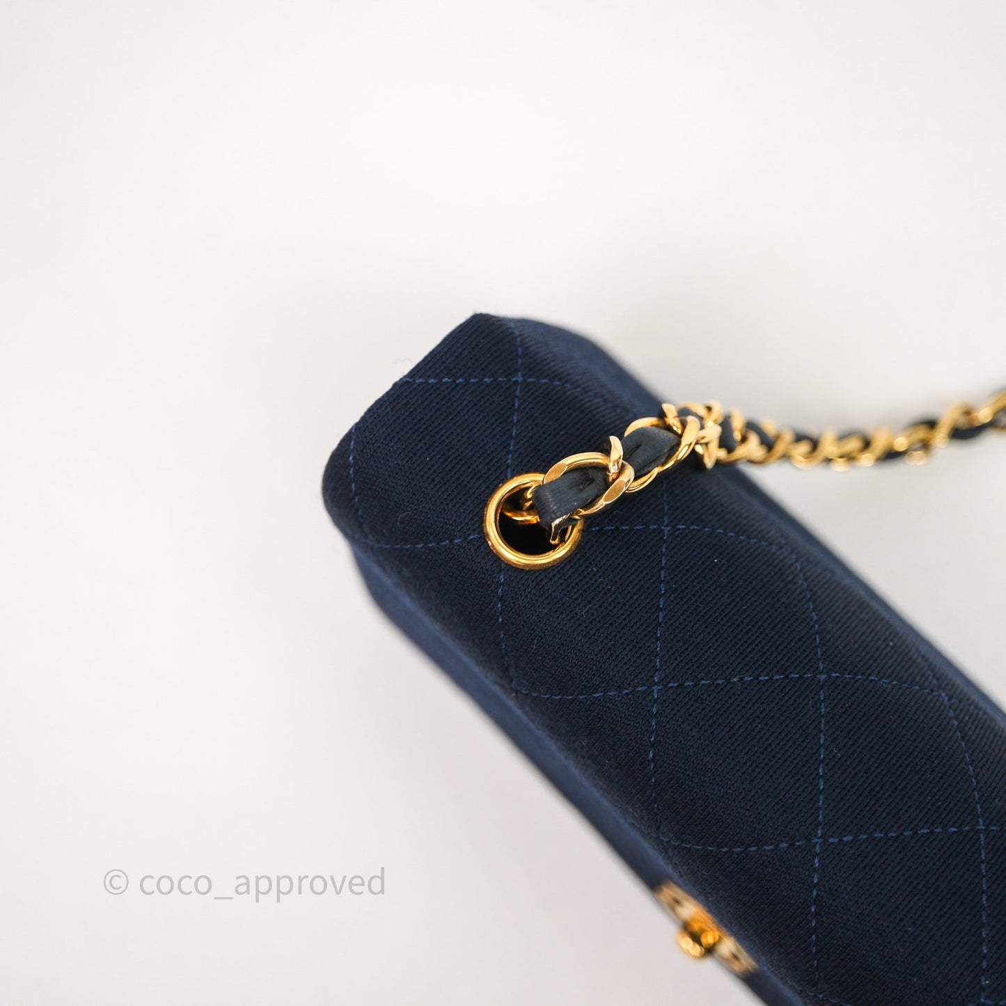 Chanel Vintage Mini Full Flap Bag Navy Fabrics / Lambskin 24K Gold Hardware