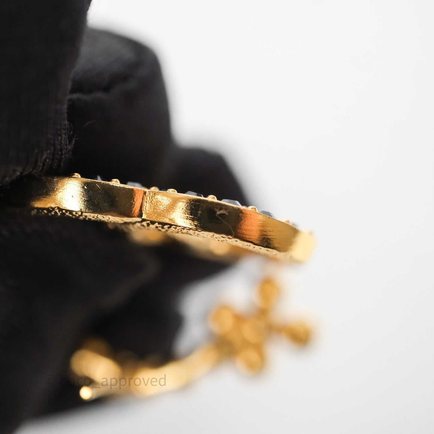 Chanel Black Crystal CC Floral Earrings Gold Tone 23A