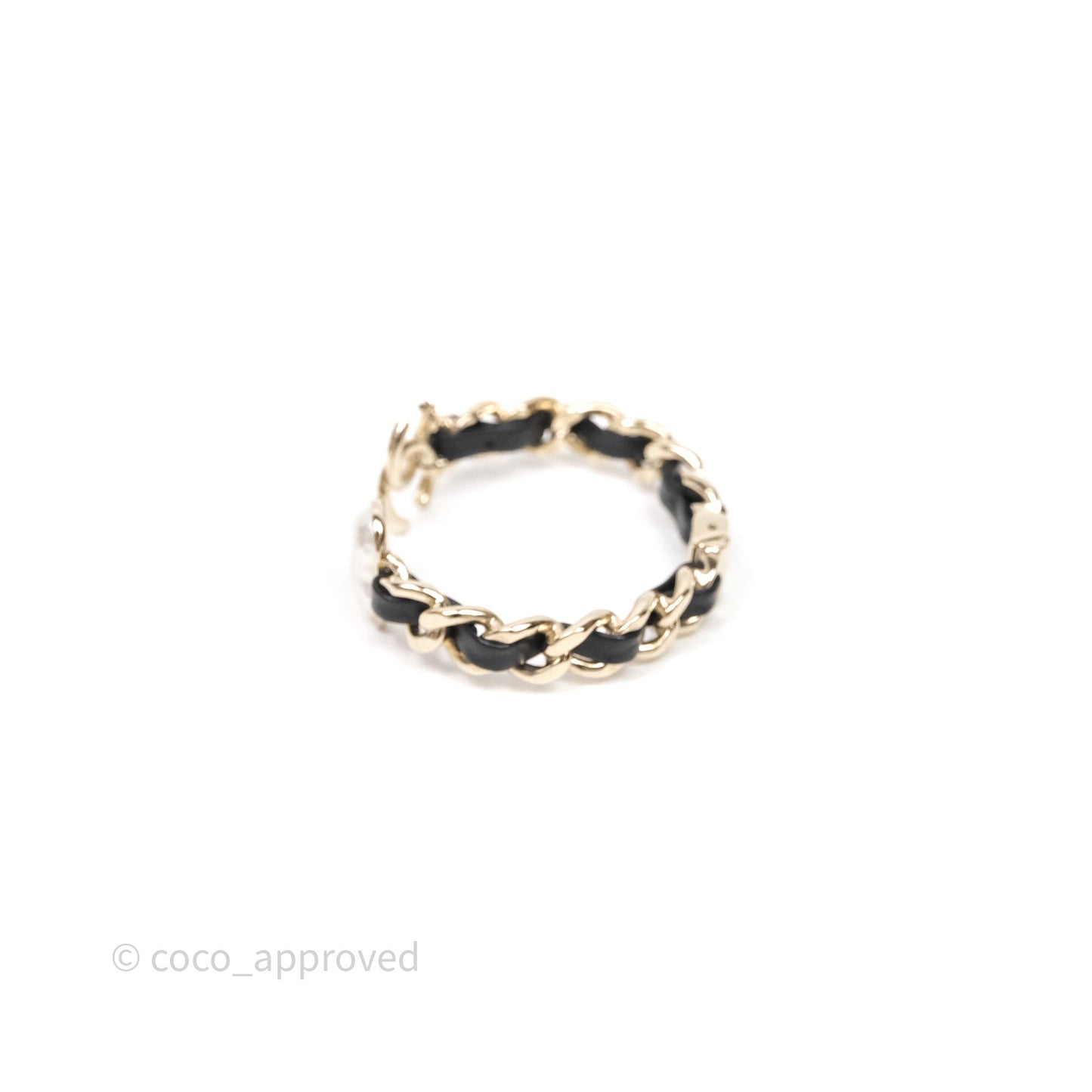 Chanel CC Black Leather Heart Bracelet Gold Tone 22C
