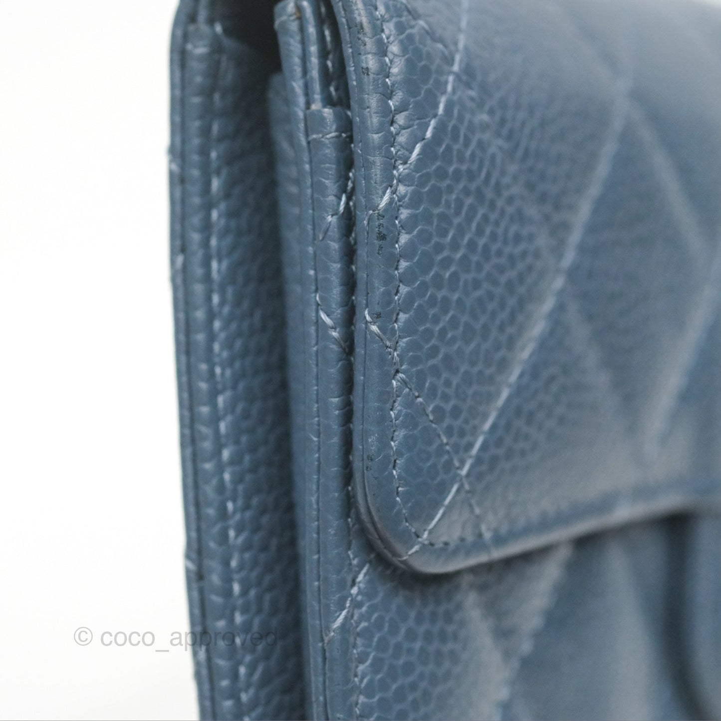 Chanel Quilted Small Flap Wallet Grey Blue Caviar Silver Hardware