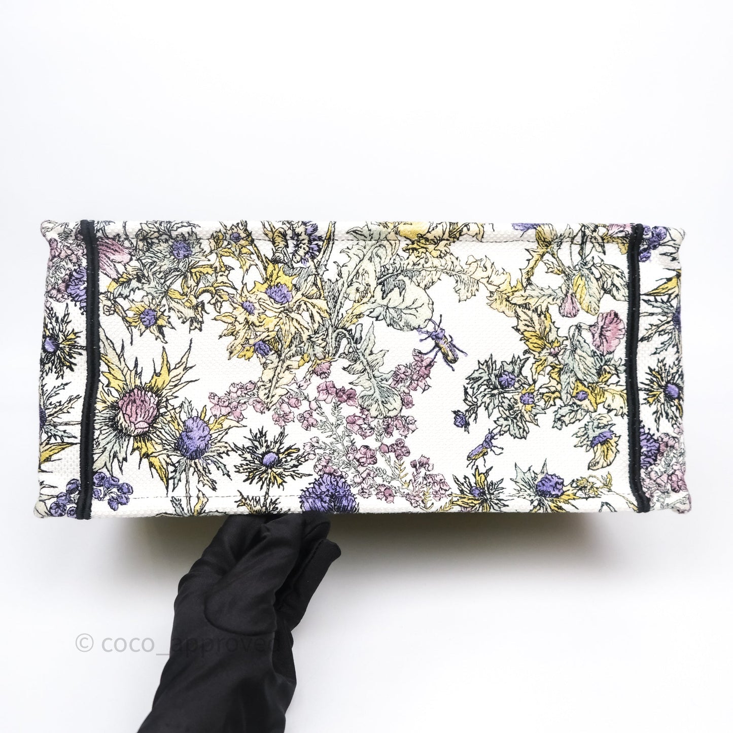 Christian Dior Medium (Old Small) Book Tote Latte Embroidery with Yellow Multicolor Dior Chardons Motif