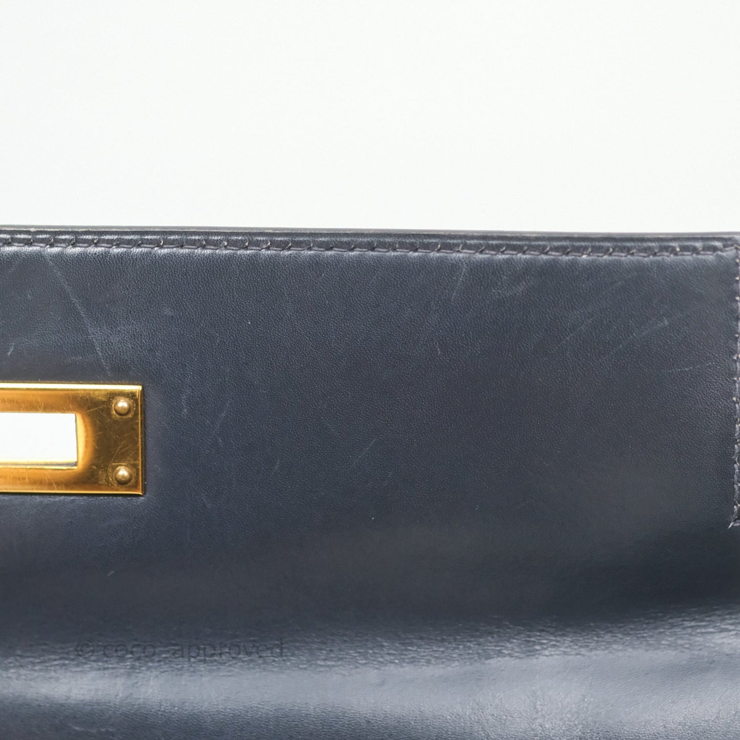 Hermès Vintage Kelly 28 Retourn Navy Box Leather Gold Hardware