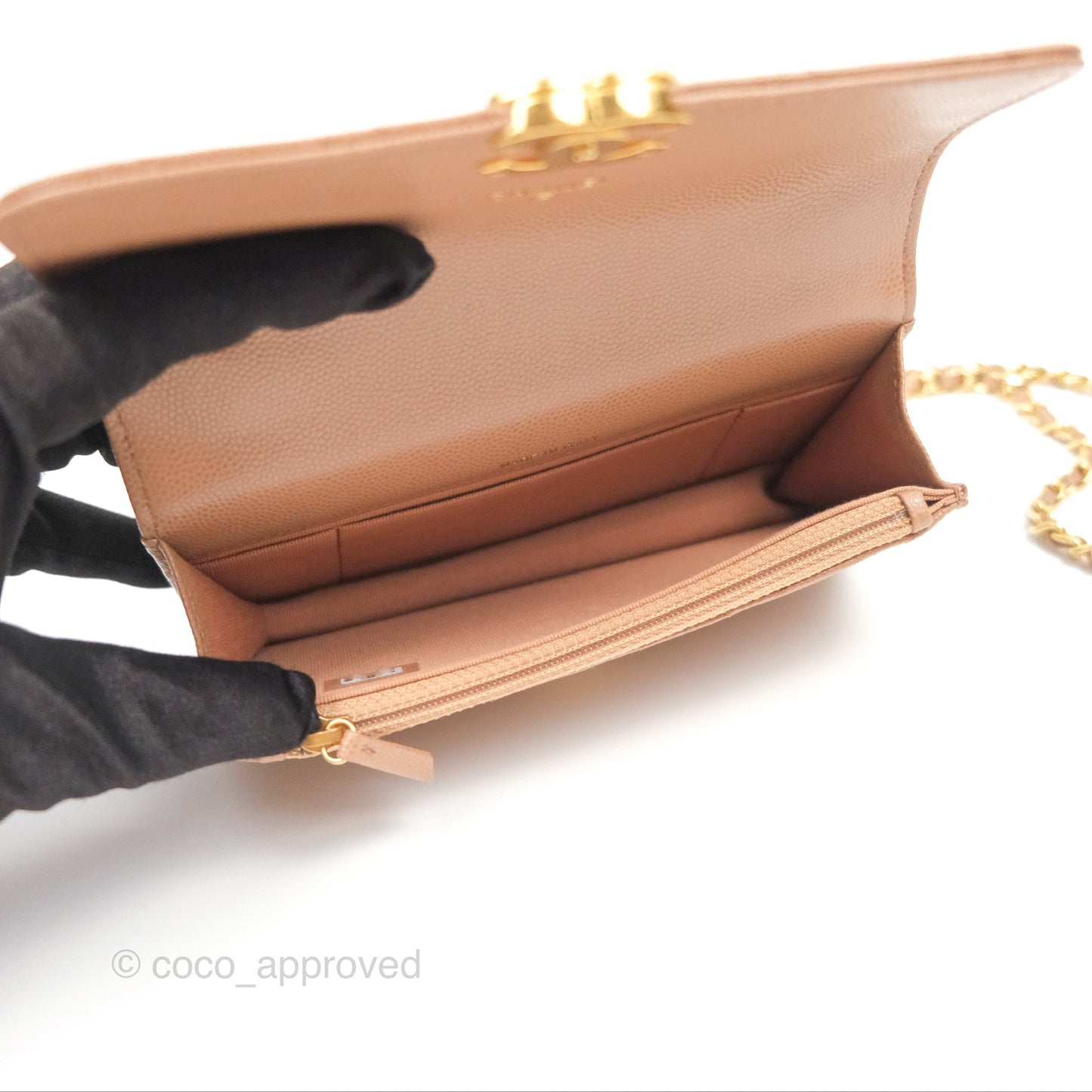 Chanel Coco First Phone Holder Dark Beige Caviar Gold Hardware 22K