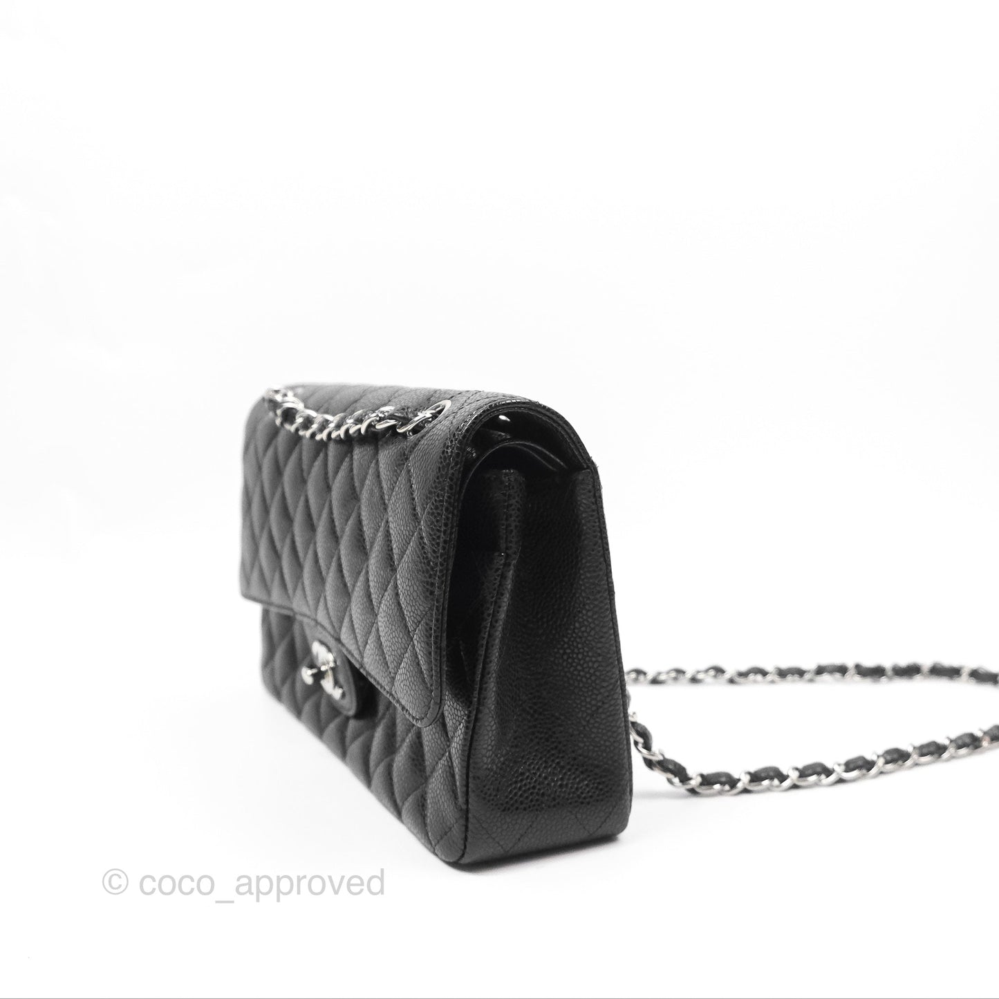 Chanel Classic M/L Medium Flap Quilted Black Caviar Silver Hardware