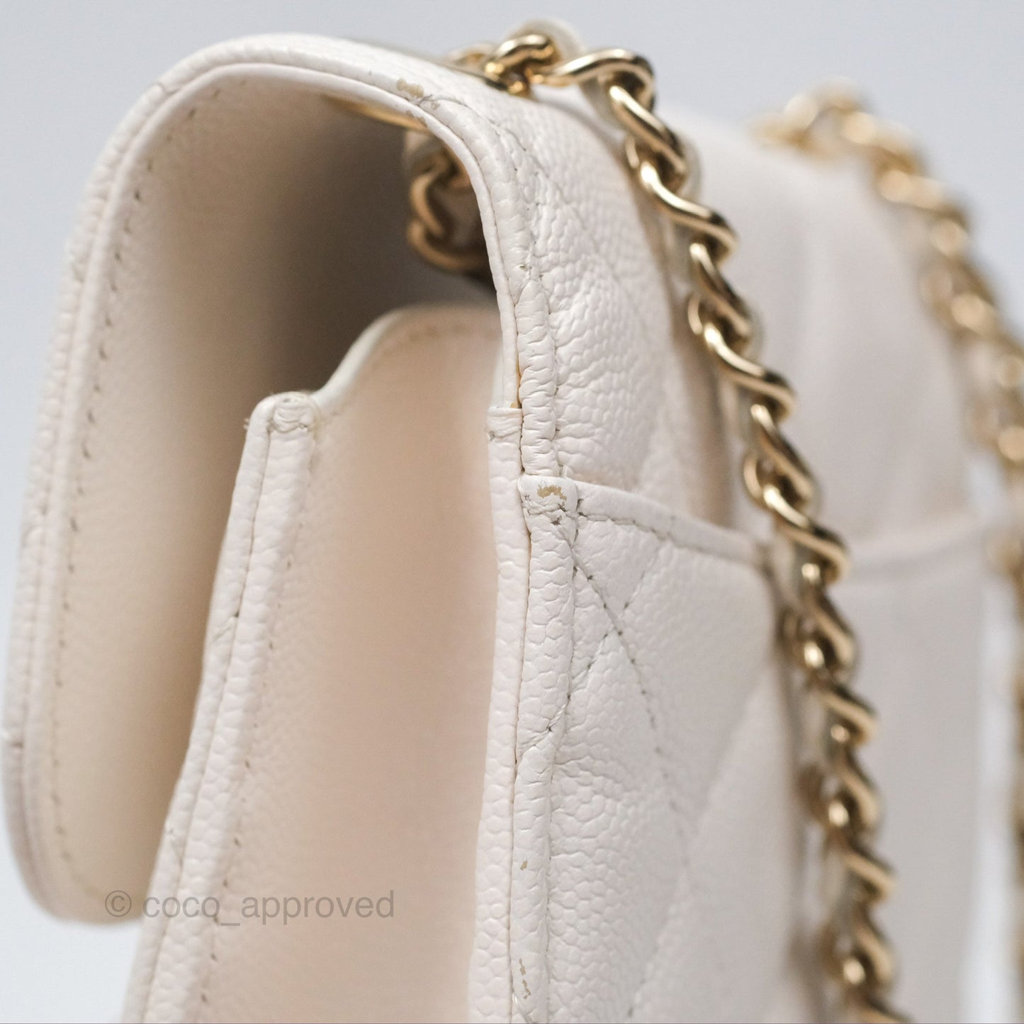 Chanel Classic Quilted Phone Holder White Caviar Gold Hardware