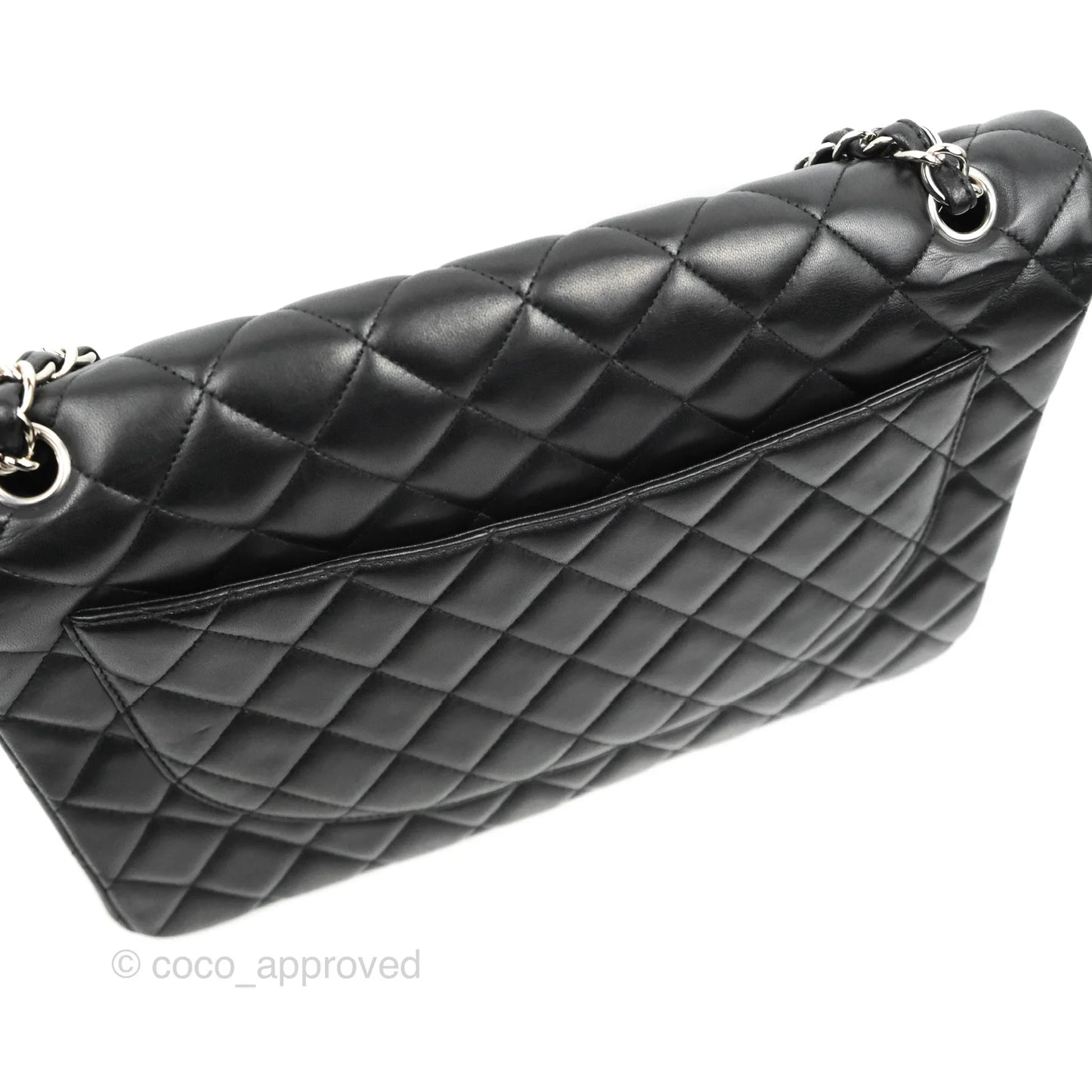 Chanel Single Flap Maxi Lambskin Black Silver Hardware