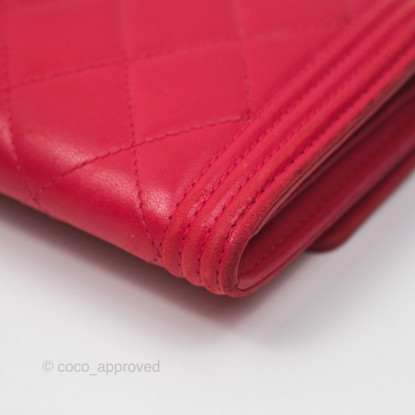 Chanel Quilted Boy Flap Long Wallet Red Lambskin Gold Hardware