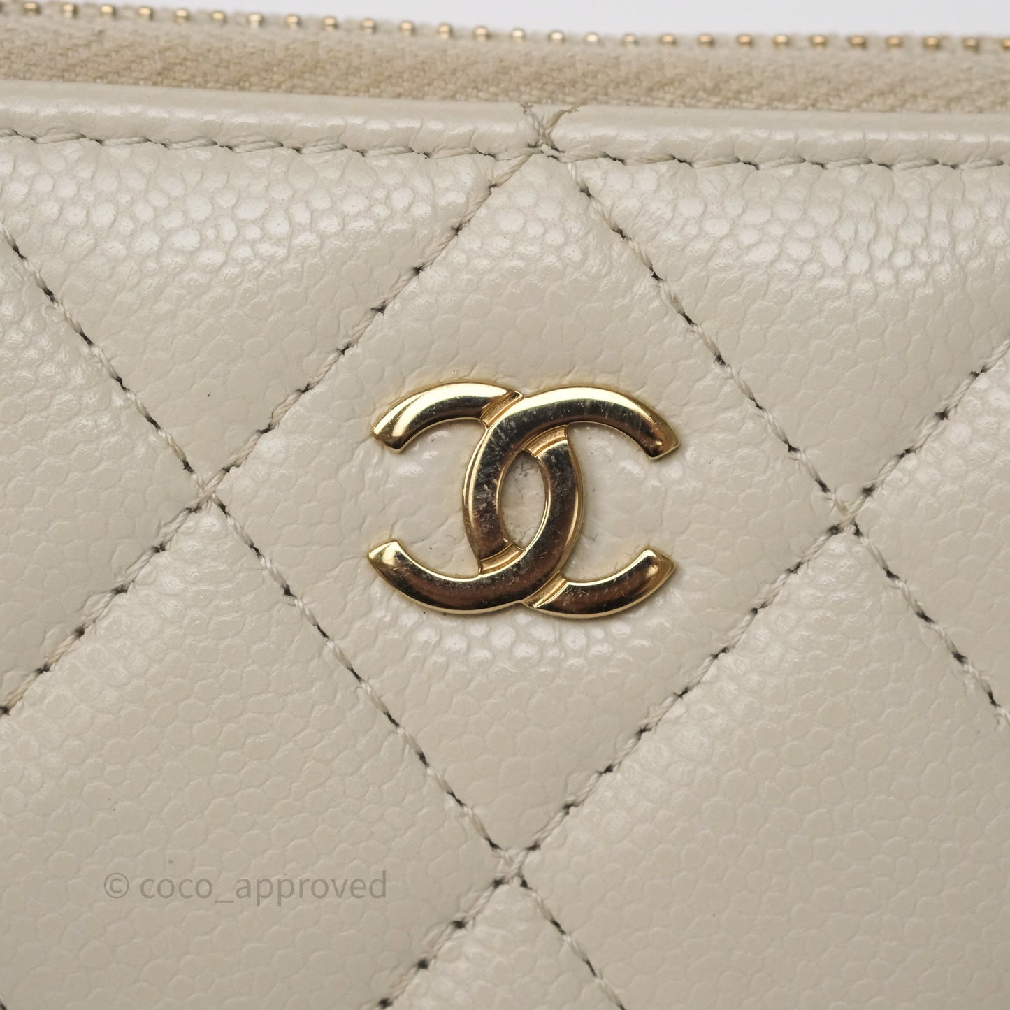 Chanel Zipper Card Holder Wallet Light Grey Caviar Gold Hardware