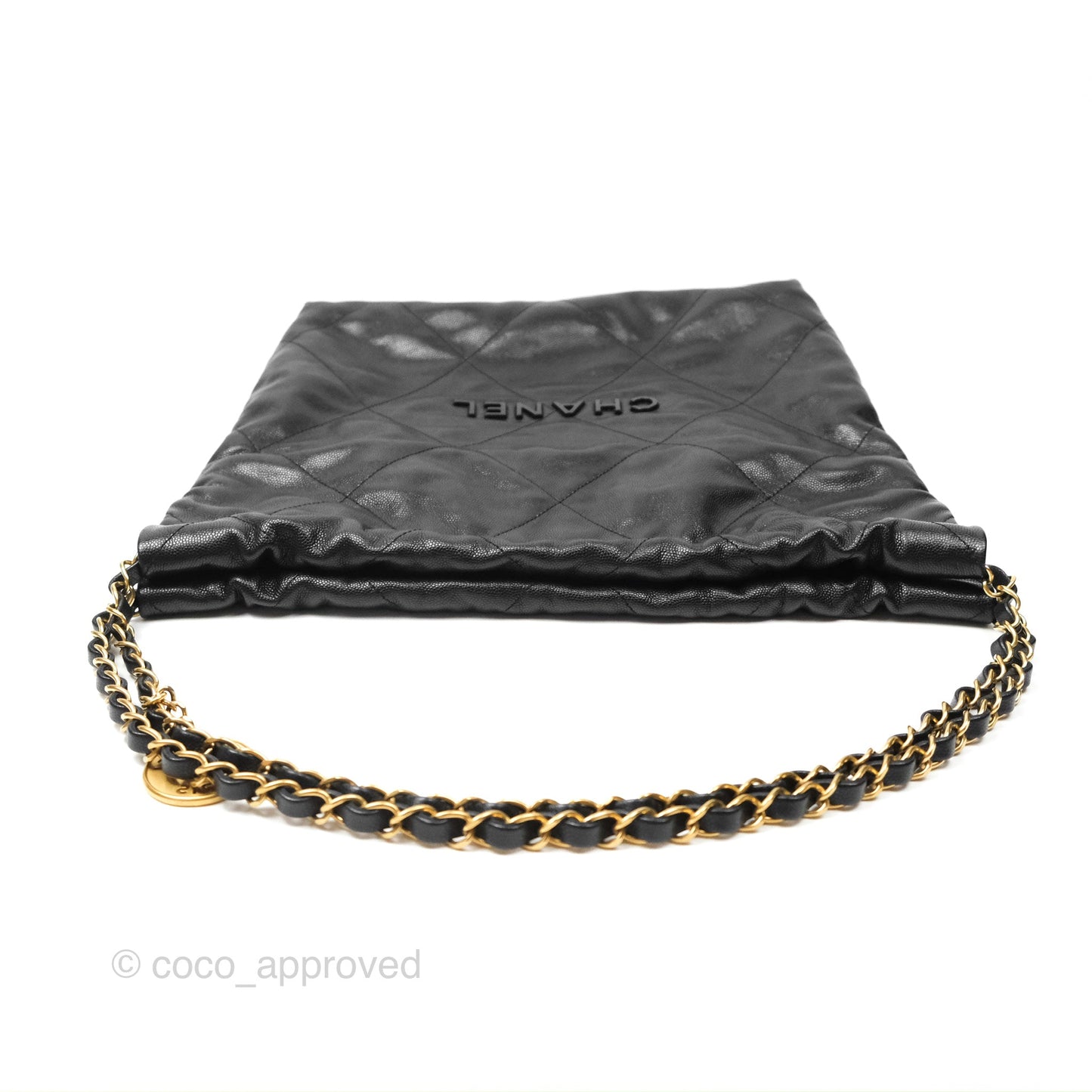 Chanel 22 Small Black Shiny Caviar Aged Gold Hardware