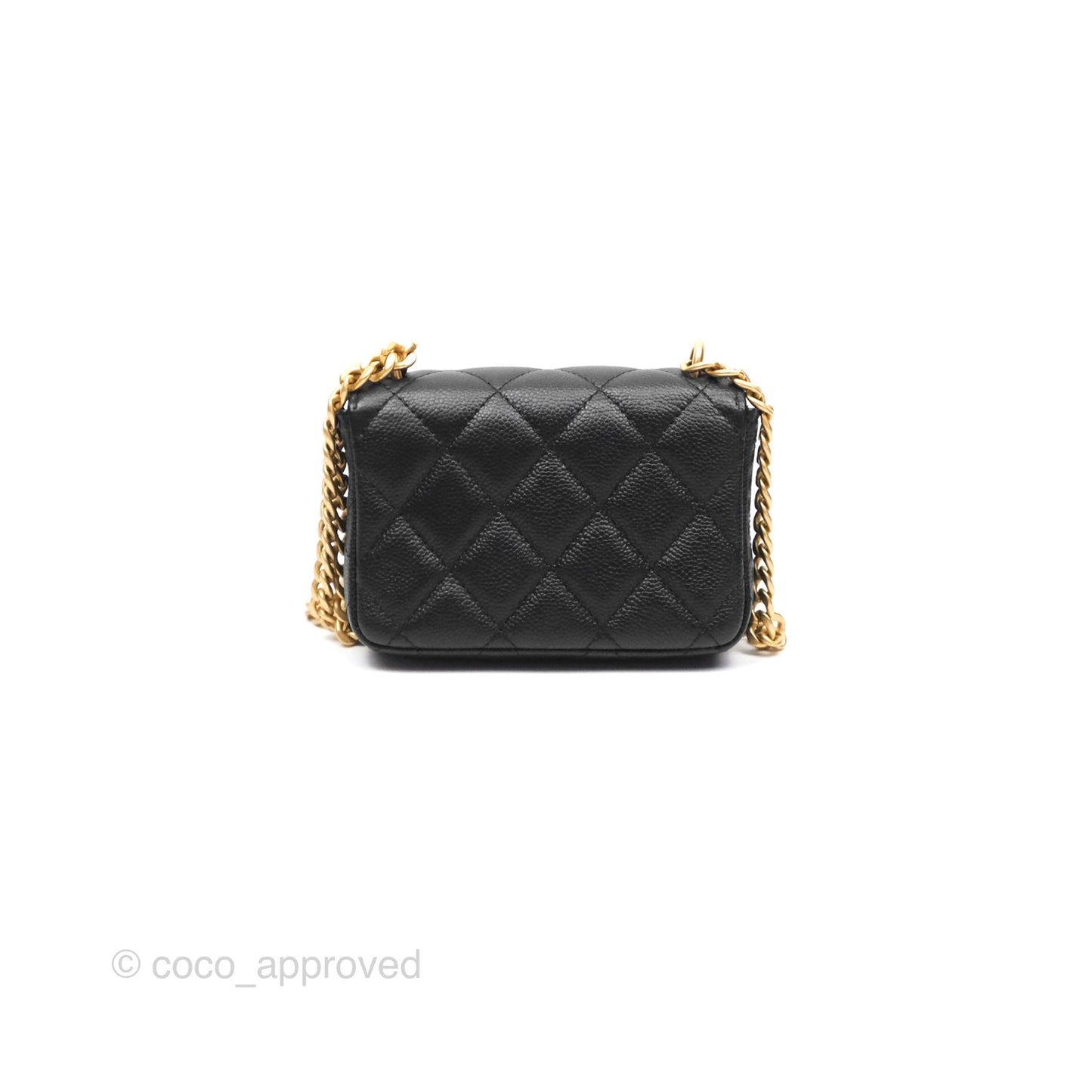 Chanel Mini Clutch With Heart Adjustable Chain Black Caviar Aged Gold Hardware