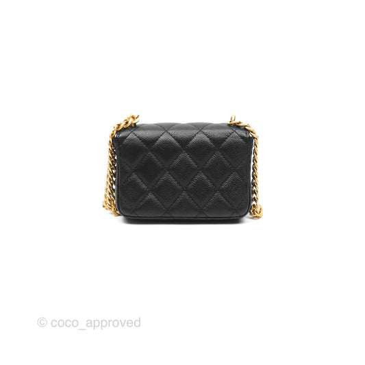 Chanel Mini Clutch With Heart Adjustable Chain Black Caviar Aged Gold Hardware