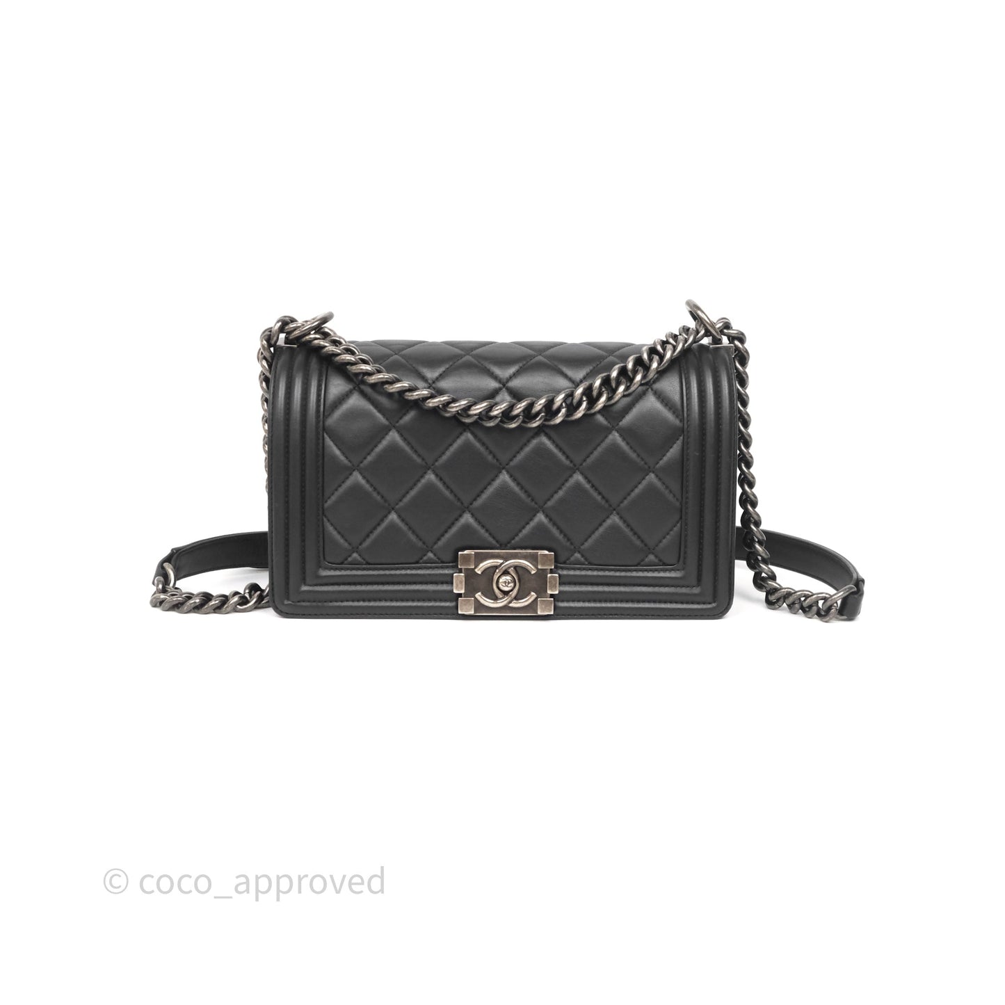 Chanel Quilted Medium Boy Black Lambskin Ruthenium Hardware