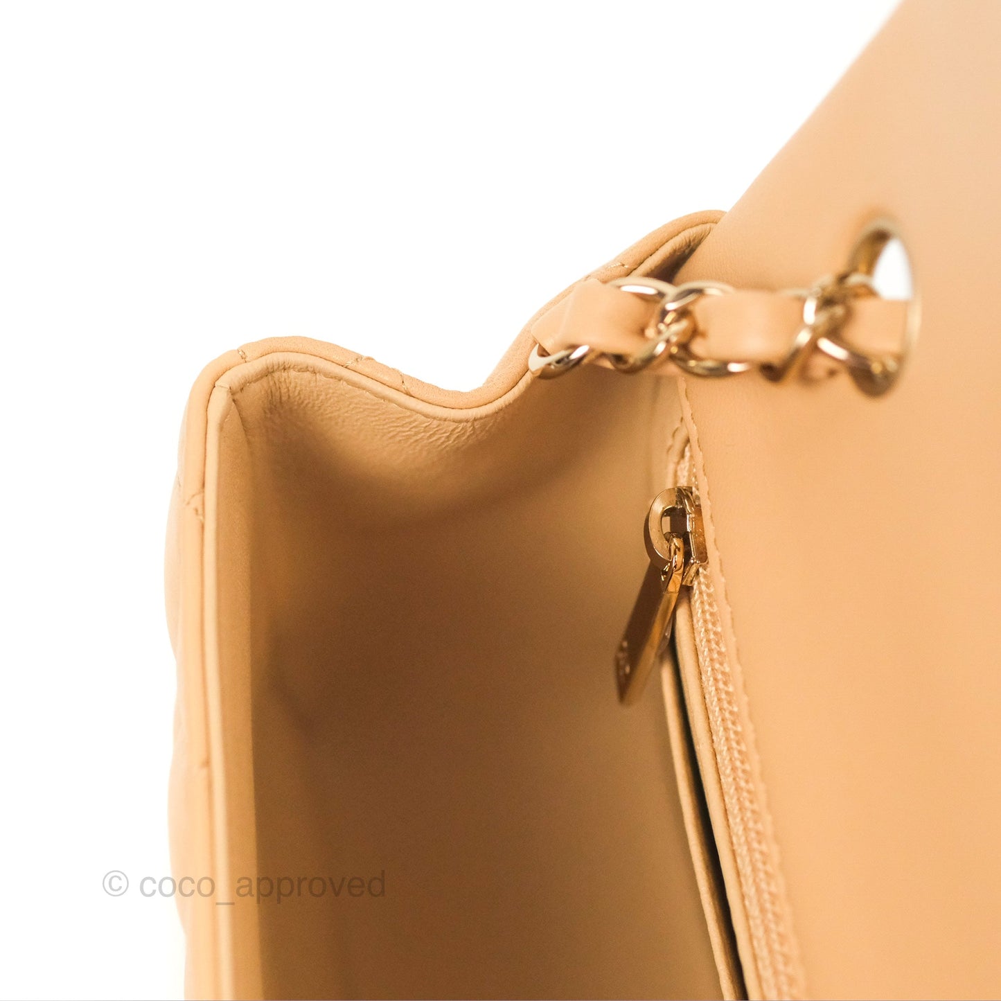 Chanel Quilted Mini Rectangular Flap Beige Lambskin Gold Hardware