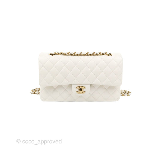 Chanel Classic M/L Medium Flap Quilted White Caviar Gold Hardware