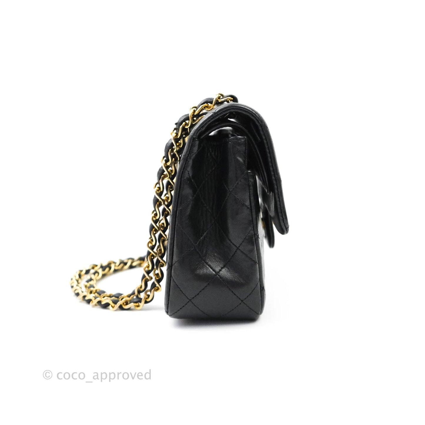 Chanel Vintage S/M Lambskin Small Double Flap Bag Black 24K Gold Hardware