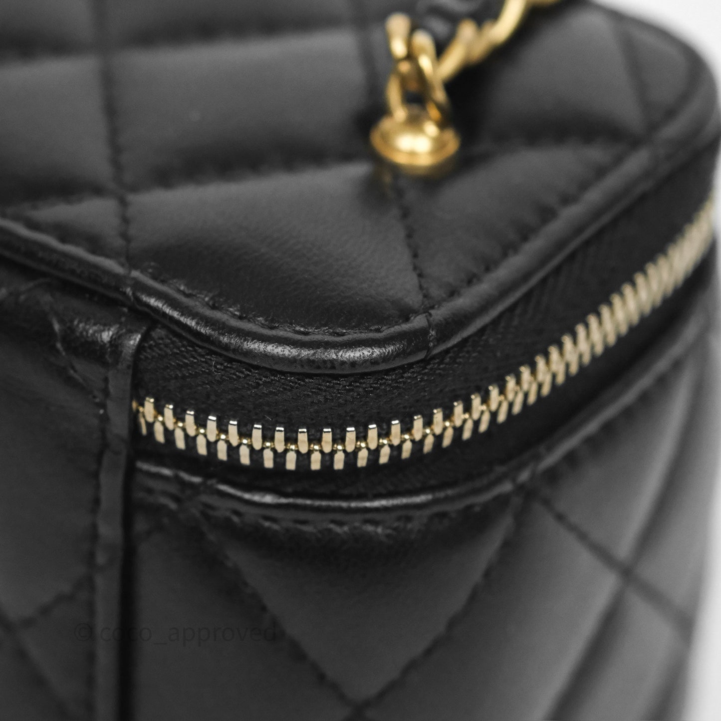 Chanel Quilted Pearl Crush Mini Vanity With Chain Black Lambskin Aged Gold Hardware