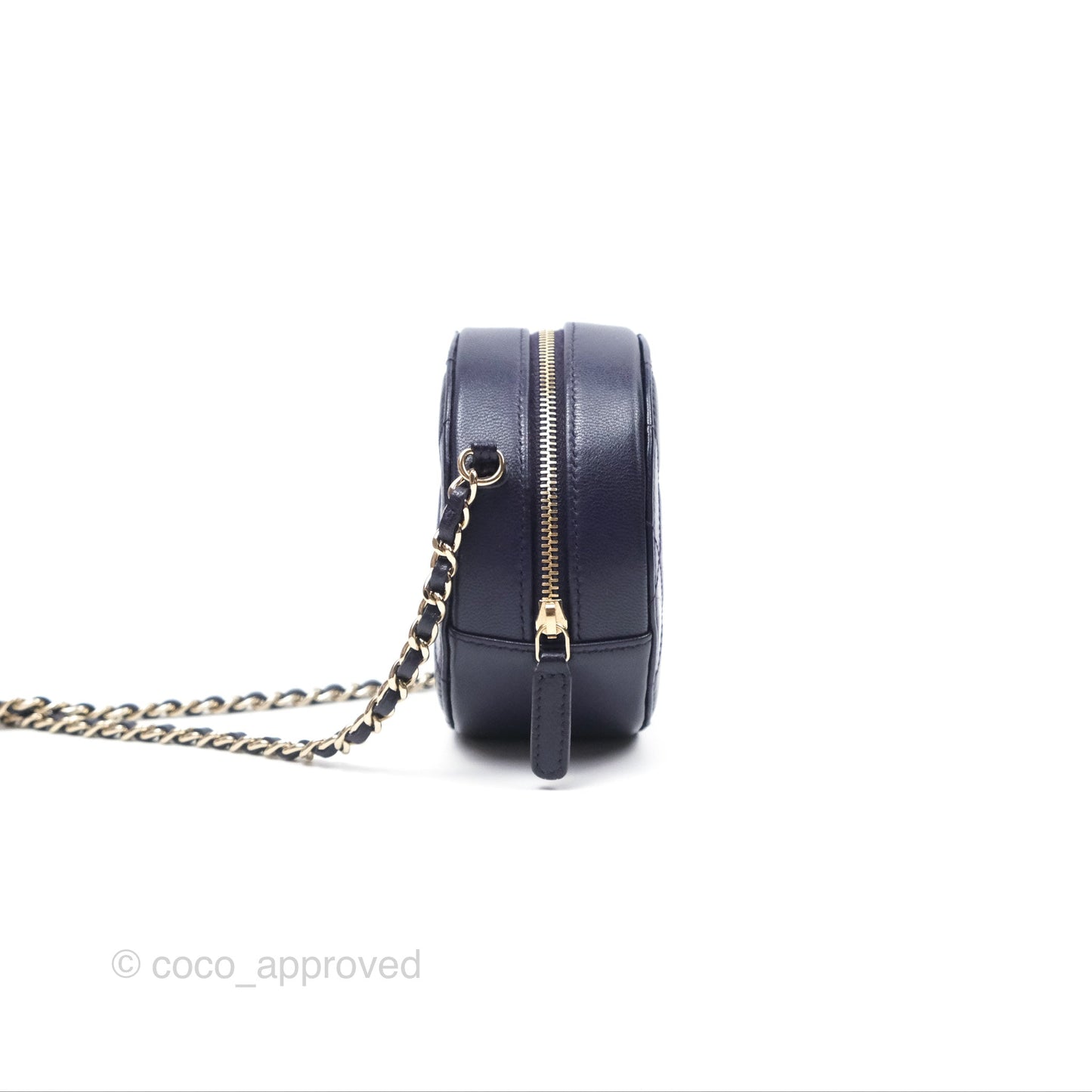 Chanel Quilted Round Clutch with Chain Dark Purple Calfskin Gold Hardware