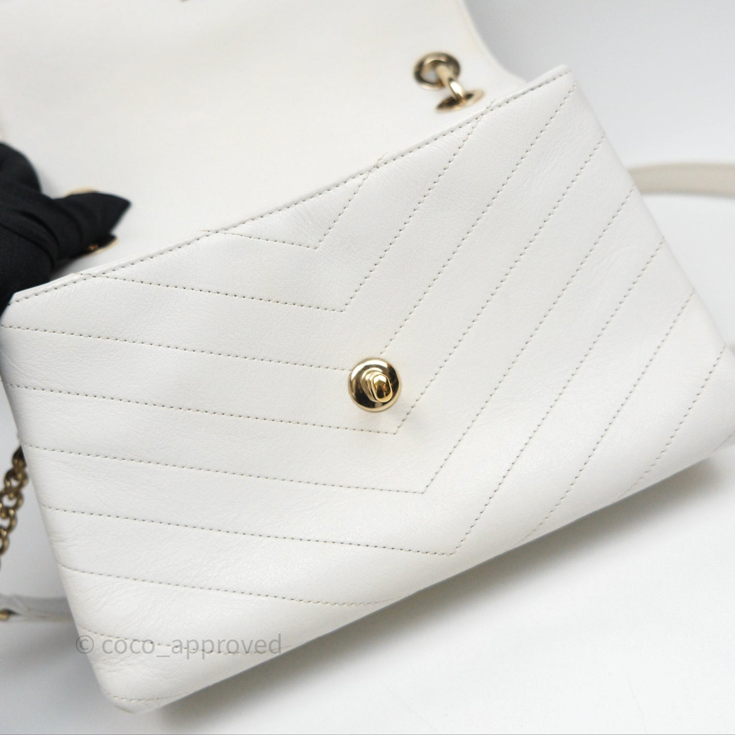 Chanel Small Chevron Chic Top Handle Flap White Calfskin Gold Hardware