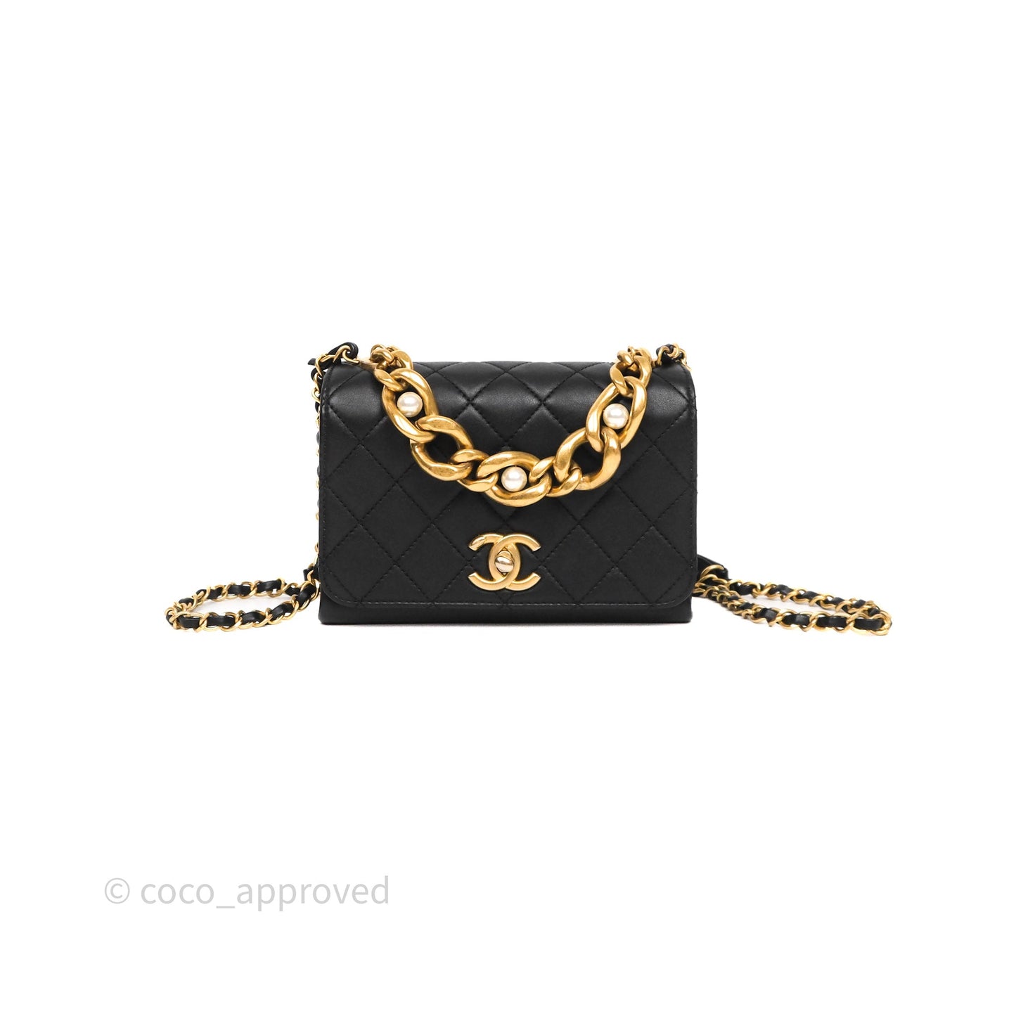 Chanel Pearl Chain Bag Black Calfskin Gold Hardware