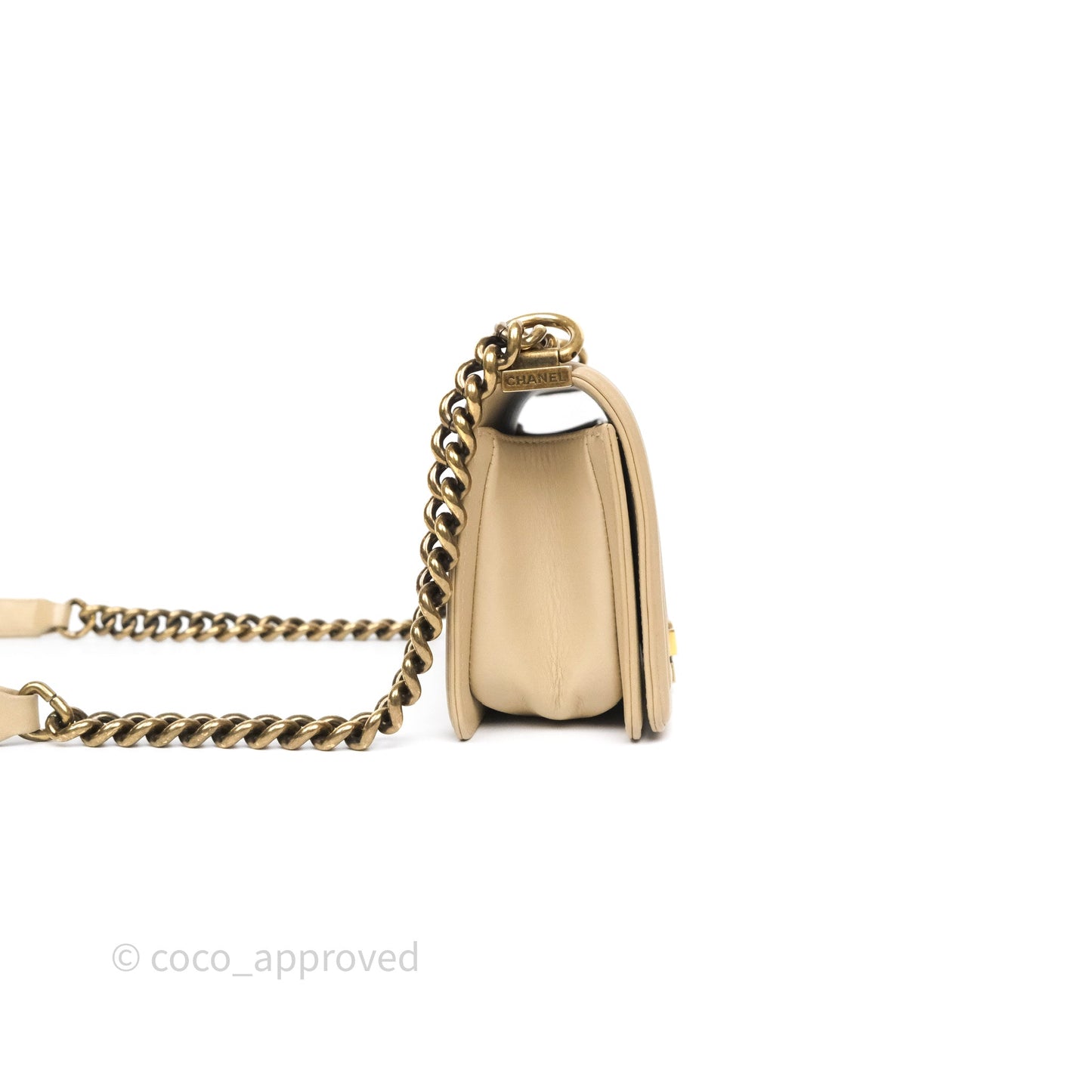 Chanel Small Boy Stingray Beige Antique Gold Hardware
