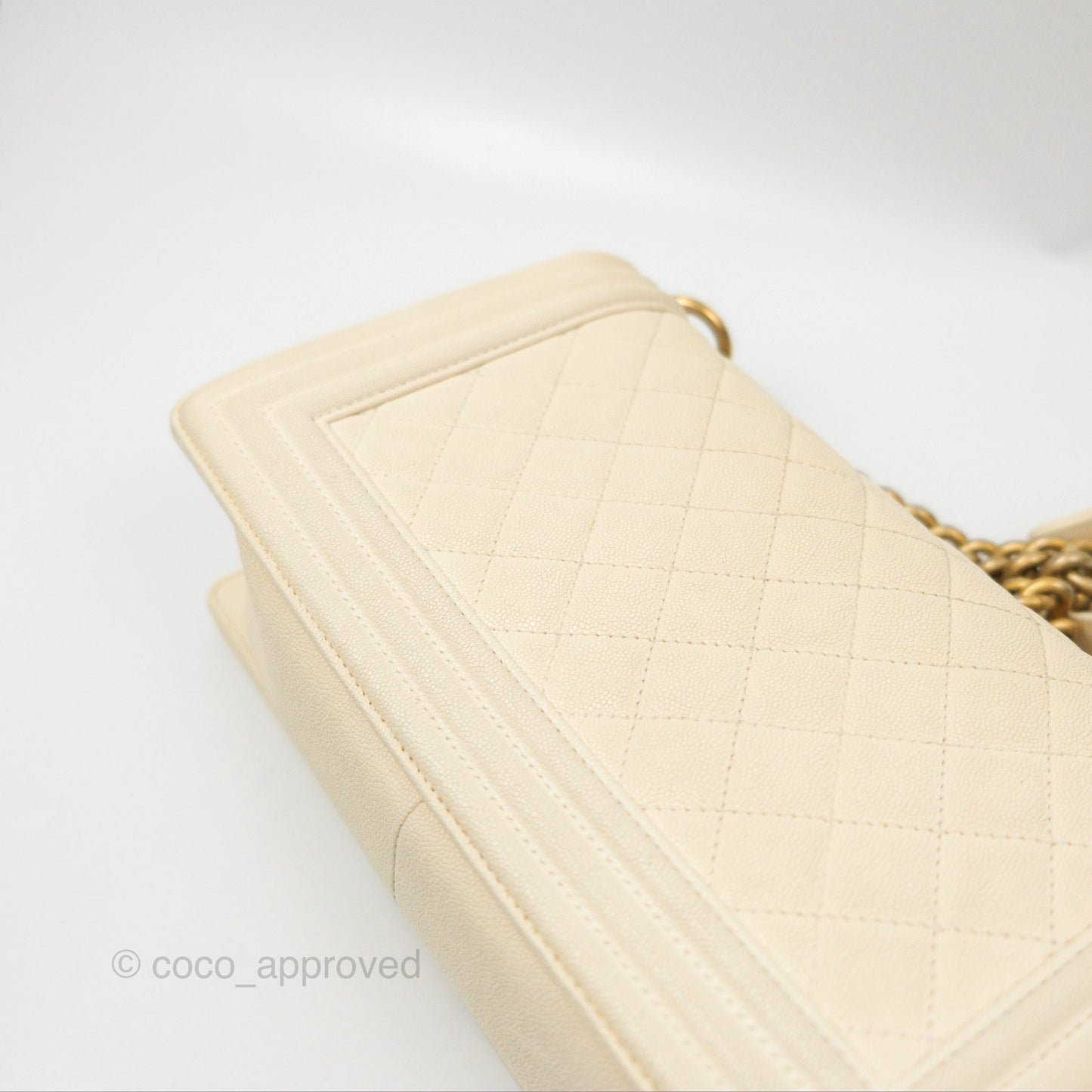 Chanel Medium Boy Quilted Ivory Caviar Aged Gold Hardware