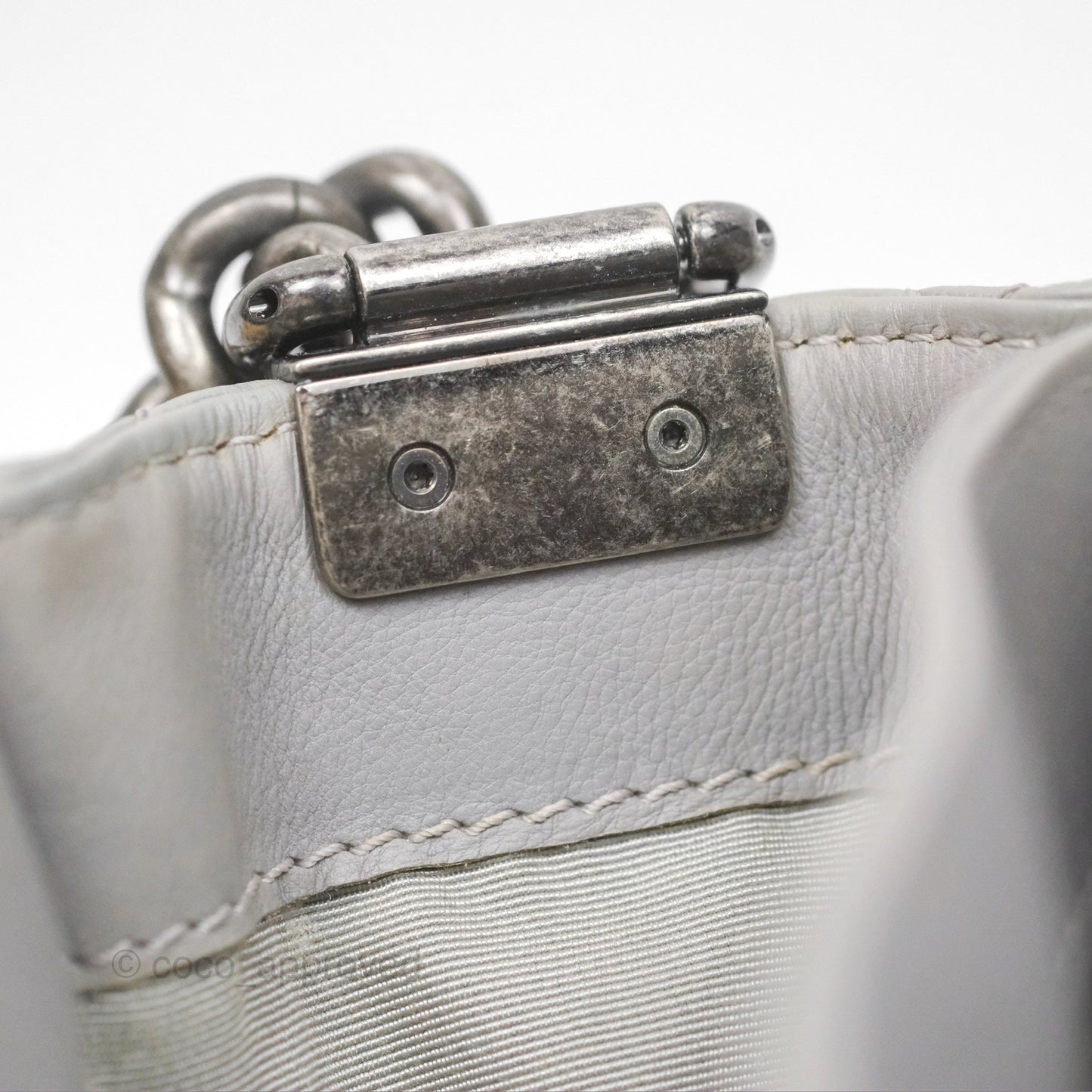 Chanel Medium Boy Reverso Flap Light Grey Calfskin Ruthenium Hardware