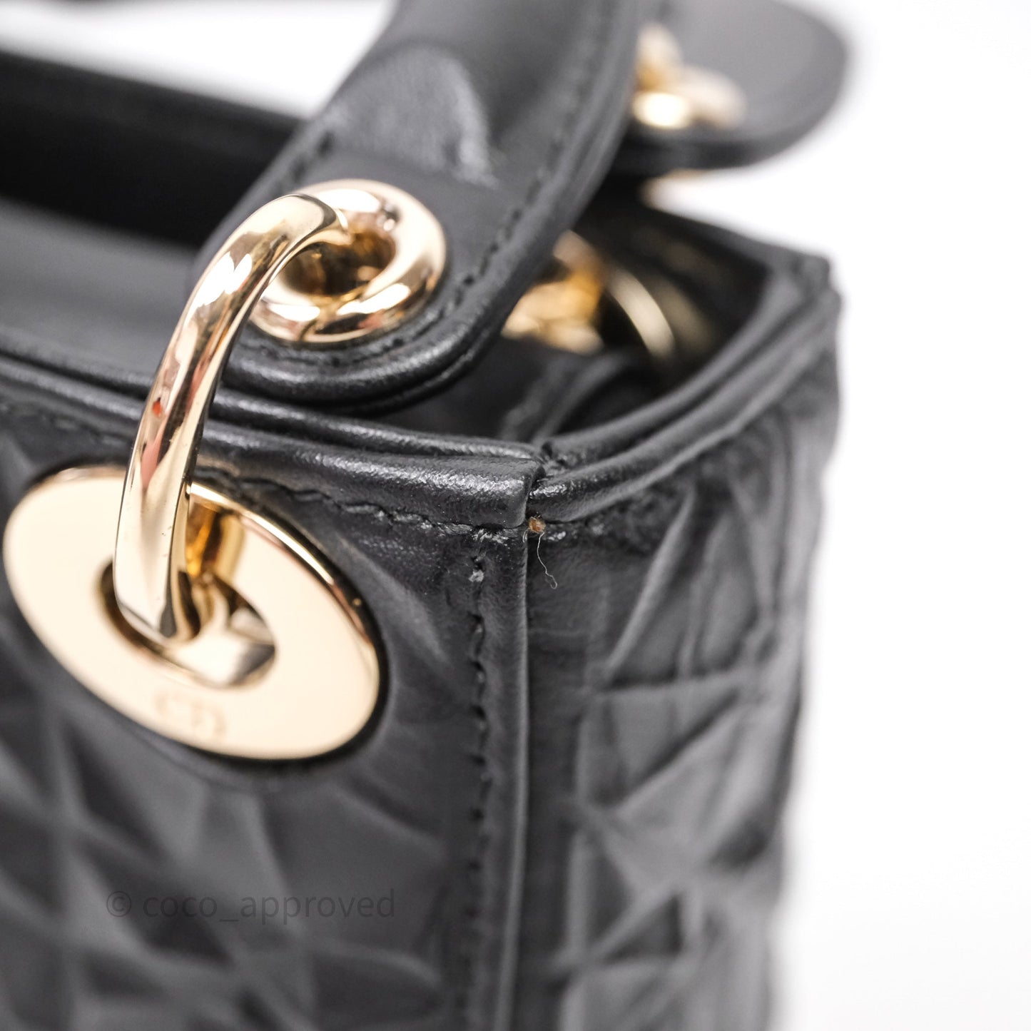 Dior Mirco Lady Dior Black Cannage Calfskin with Diamond Motif Gold Hardware