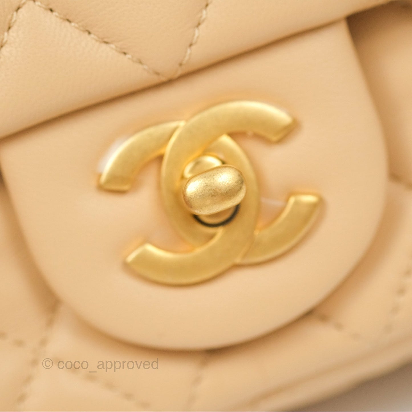 Chanel Pearl Crush Mini Rectangular Beige Lambskin Aged Gold Hardware