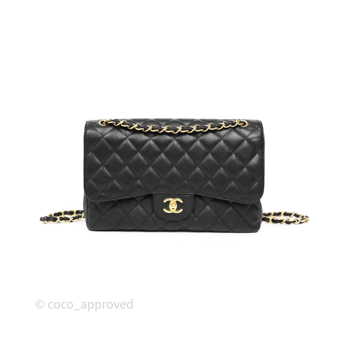 Chanel Jumbo Double Flap Quilted Black Caviar Gold Hardware⁣⁣